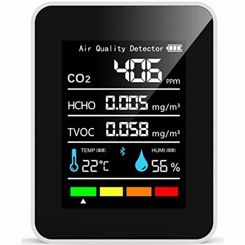 Monitor de Calidad del Aire para Interiores, Detector Portátil de Dióxido de Carbono con Batería de CO2 5 en 1 HCHO TVOC Temp Humi Meter para el Hogar, Tienda de Cultivo, Bodega,