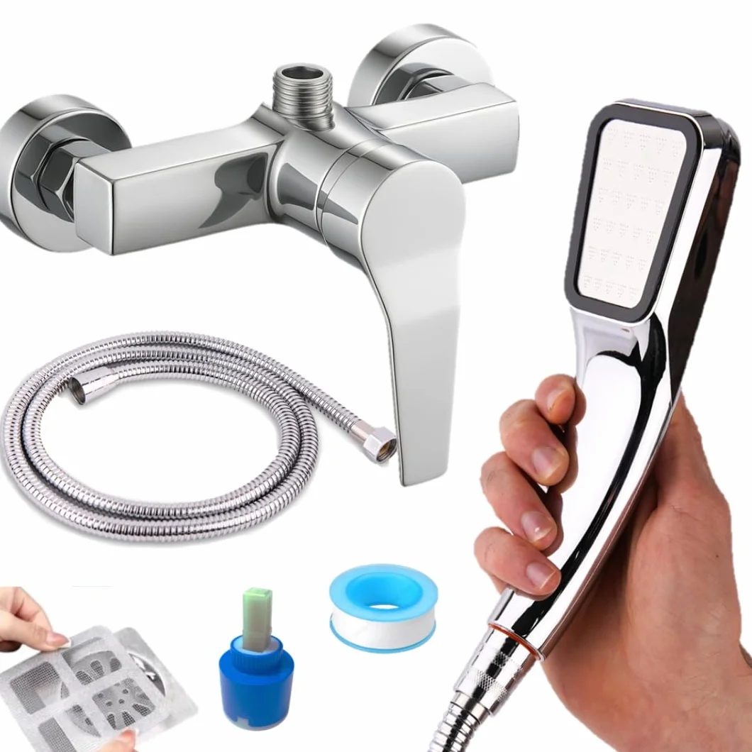 Kit Grifo Monomando Ducha Bañera Plata, Alcachofa, Manguera y Accesorios