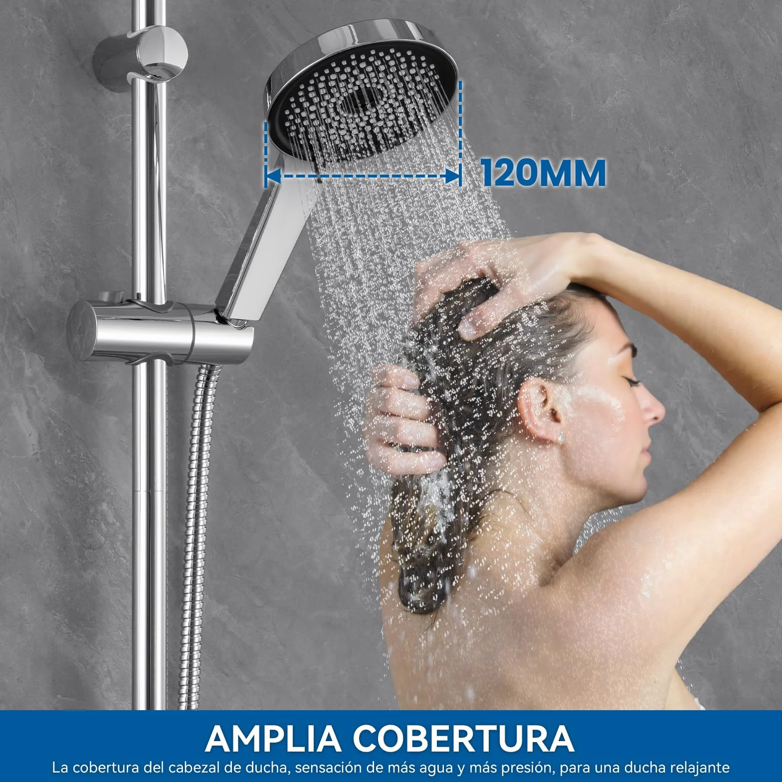 Auralum Barra de Ducha de Acero Inoxidable 70 cm con Alcachofa de Ducha 5 Funciones, Soporte Ajustable y Manguera Inoxidable 150 cm, Compatible con Orificios Existentes, Cromo