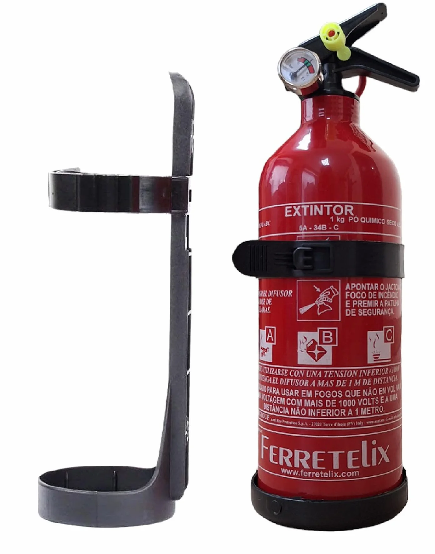 Extintores 1 kg Polvo ABC Ferretelix® Pack 2 con Soporte de Montaje Homologados