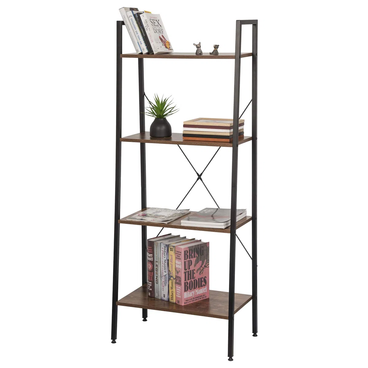 eSituro Estante para Piso Estantería Librería Estante de Cocina Estante de Almacenamiento de Organizador Multifuncional para Libros Plantas con 4 Estantes Metal + MDF 60x35x148CM SSTR0053