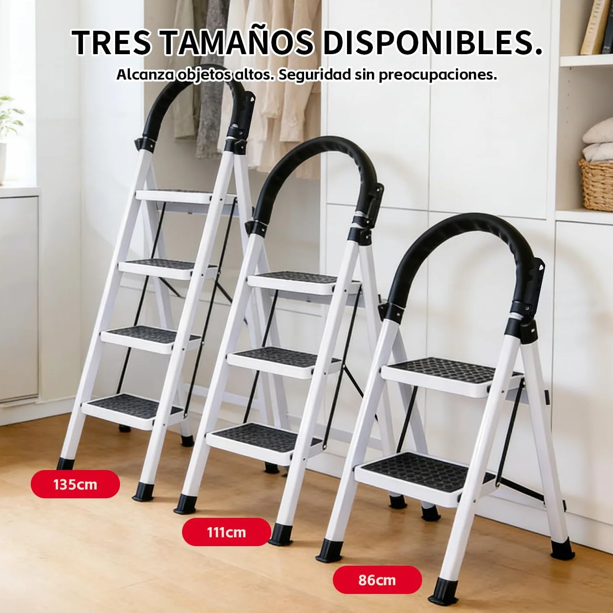 Escalera Plegable Multifuncional Antideslizante 4 Peldaños con Soporte Adicional y Mango