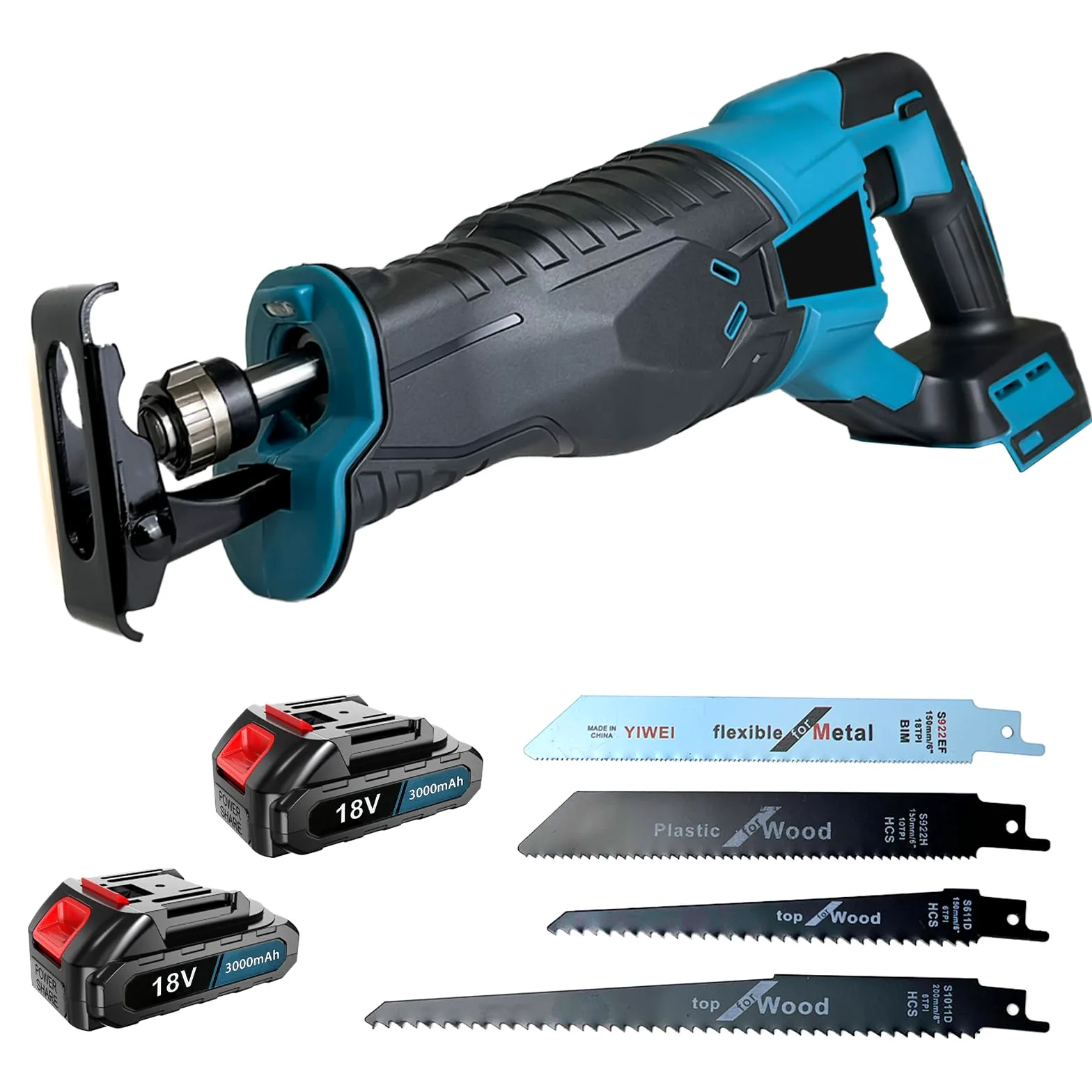Sierra Recíproca Inalámbrica 21V | 2 Baterías de 3.0Ah + Cargador | 3500SPM | 4 Hojas de Sierra | Corte Profundo 100mm | Luz LED | Corta Madera, Metal y Tubos