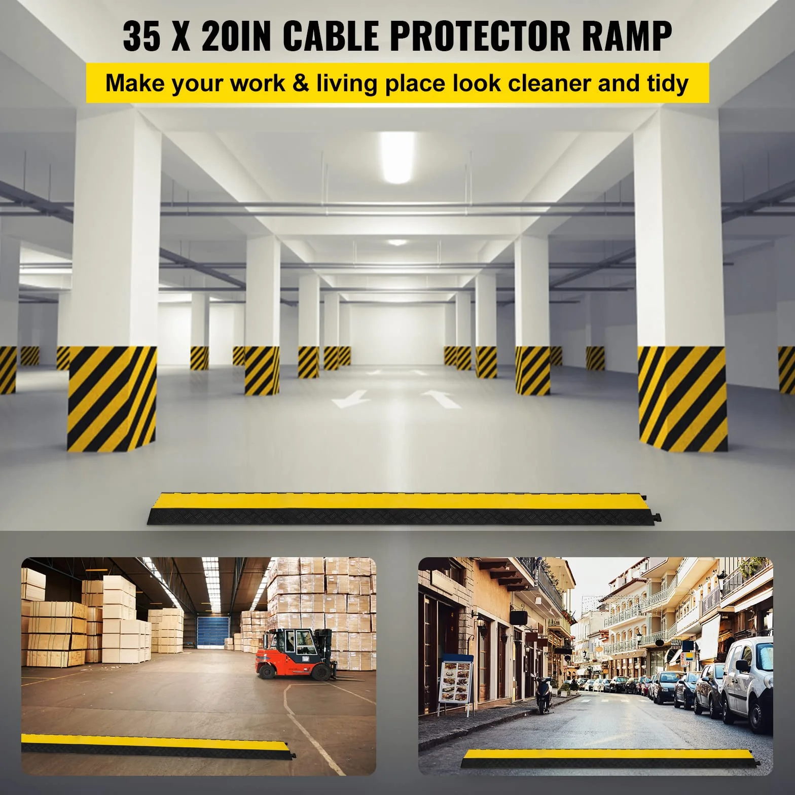 Happybuy Pasacables de Suelo para Proteger las Cables Protector de Cables Protector de Cubierta de Piso de Cables Exteriores Protector de Cubierta de Goma 5 canales