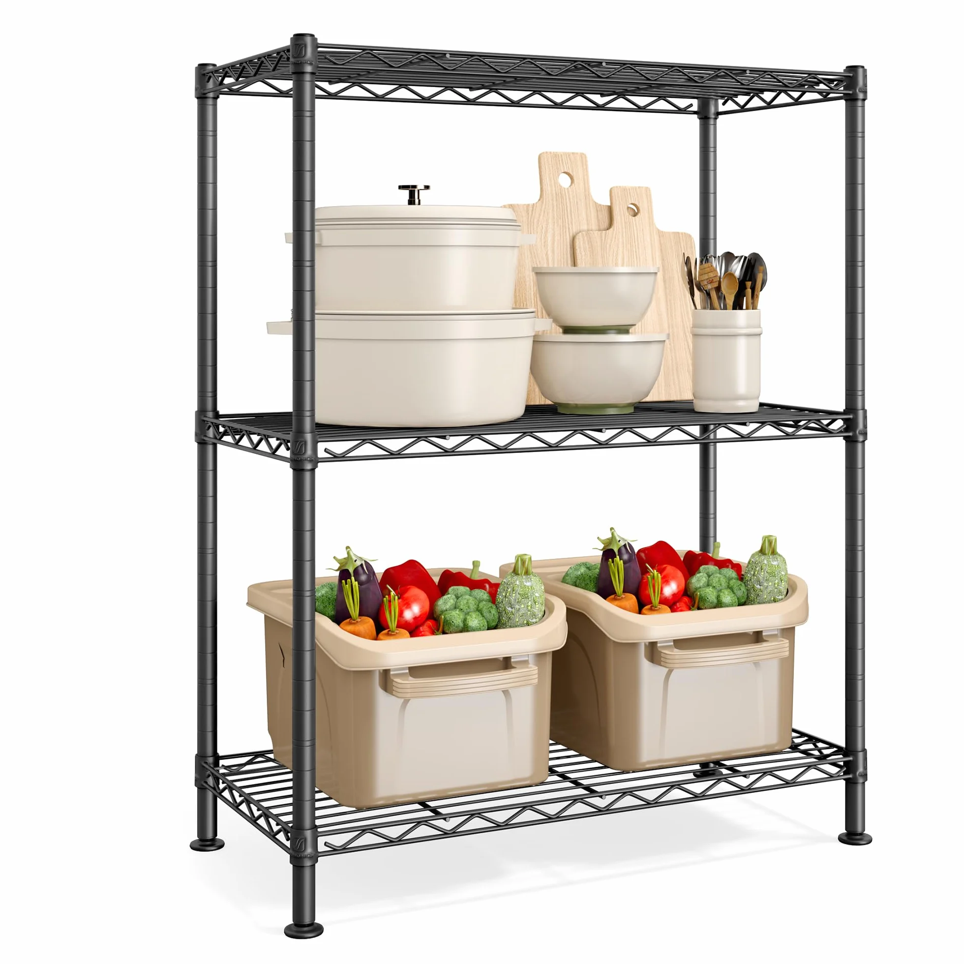 SONGMICS Estantería de Almacenamiento Metálica 3 Niveles 30 x 60 x 77 cm Negro