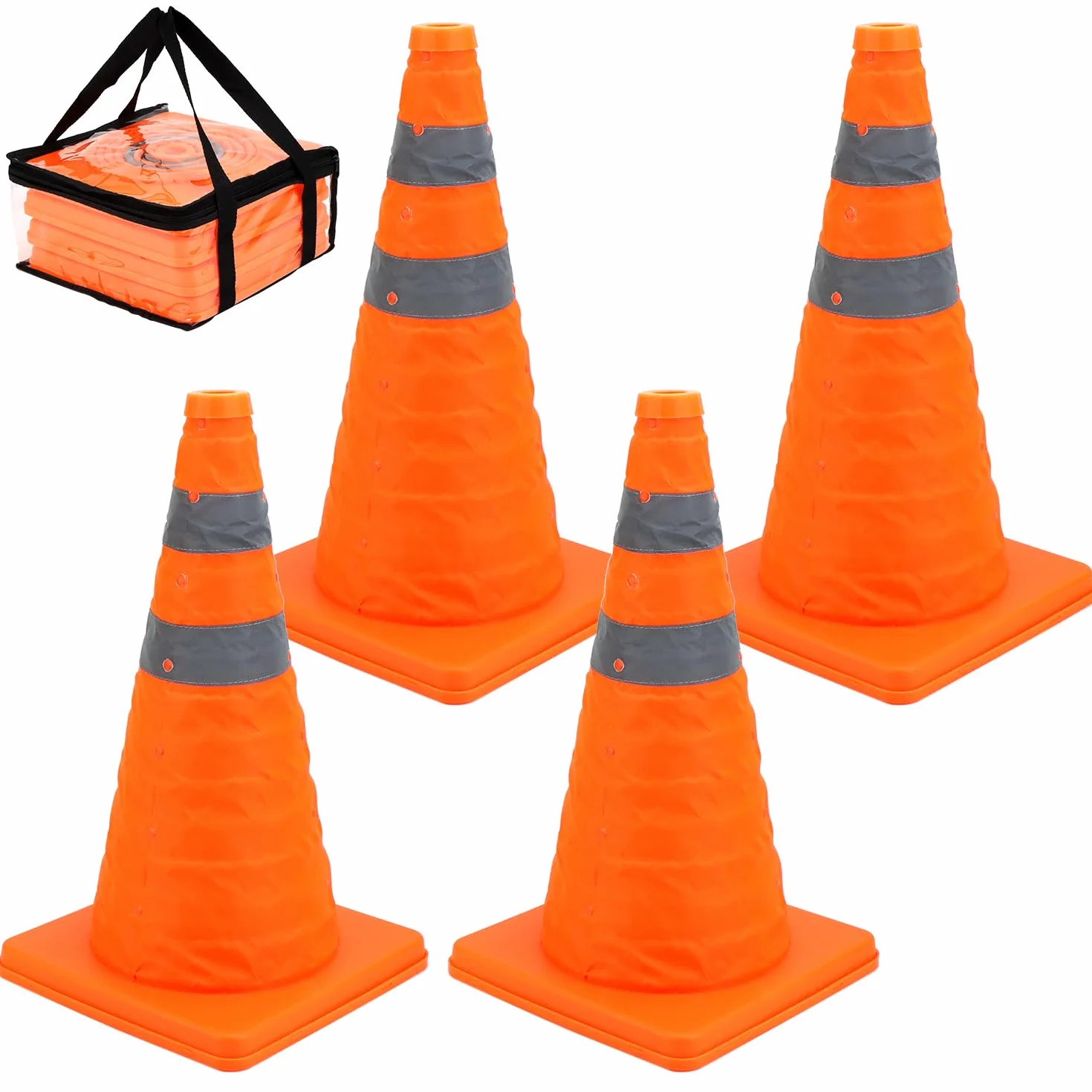 QWORK 4 Piezas 45cm Conos de Seguridad Vial Plegables Reflectantes
