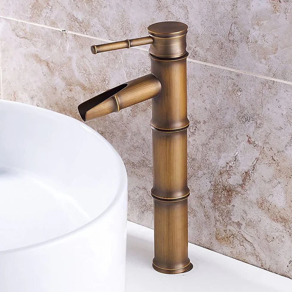Grifo de baño, grifo de lavabo de bronce retro, grifo de un solo orificio de agua fría y caliente, adecuado para diámetros interiores de 32 mm a 40 mm