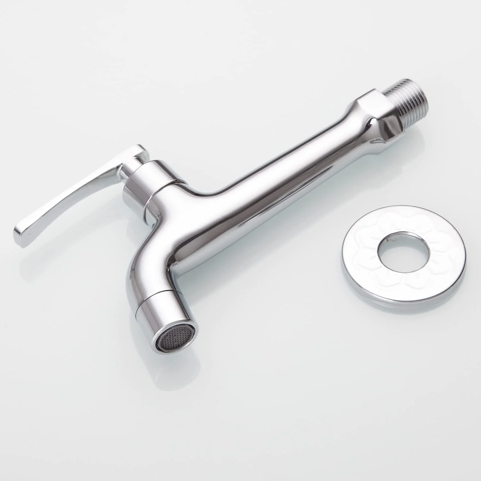Grifo de Cromo Latón para Lavandería y Baño - Montaje en Pared, Agua Fría