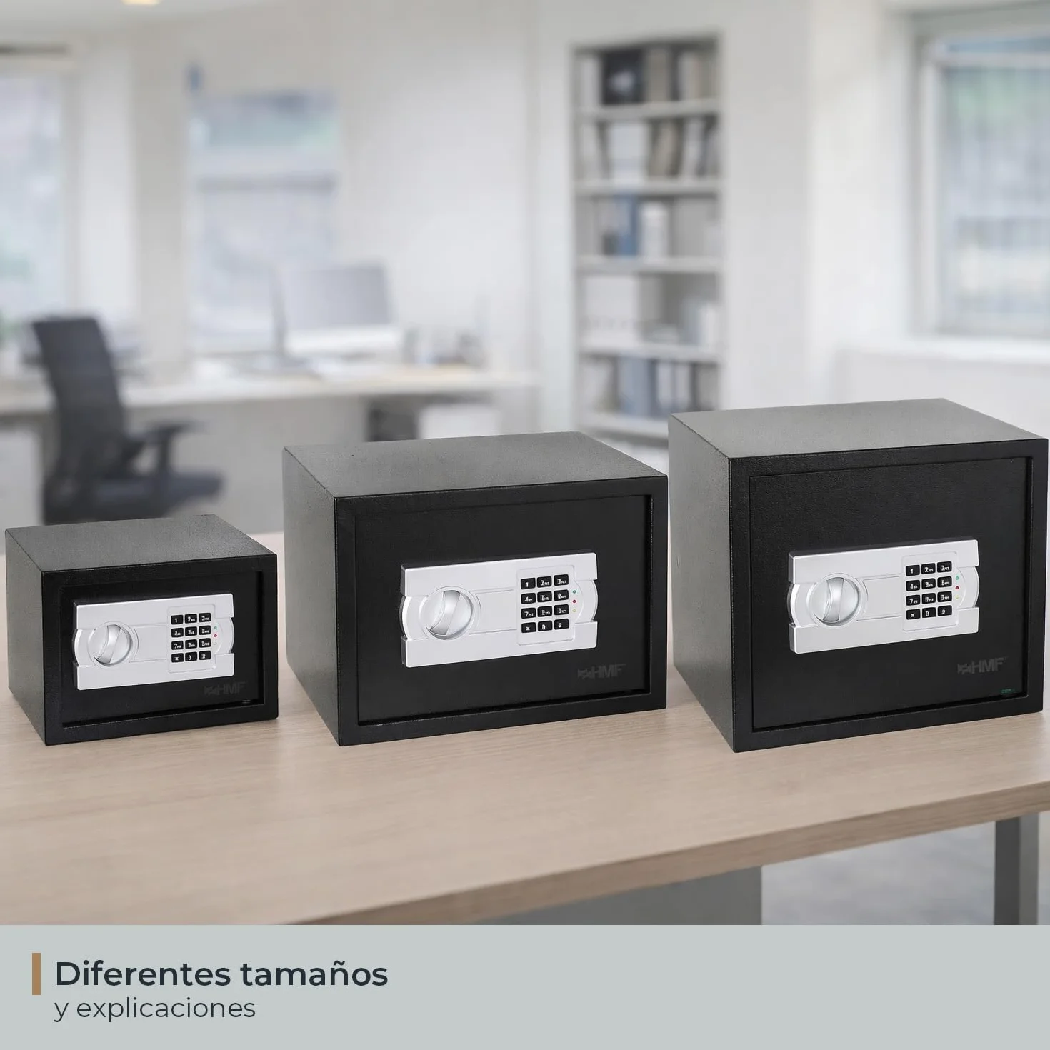 HMF Caja fuerte para hogar, hotel u oficina, cerradura de combinación, DIN A5, 31 x 20 x 20 cm, Negro