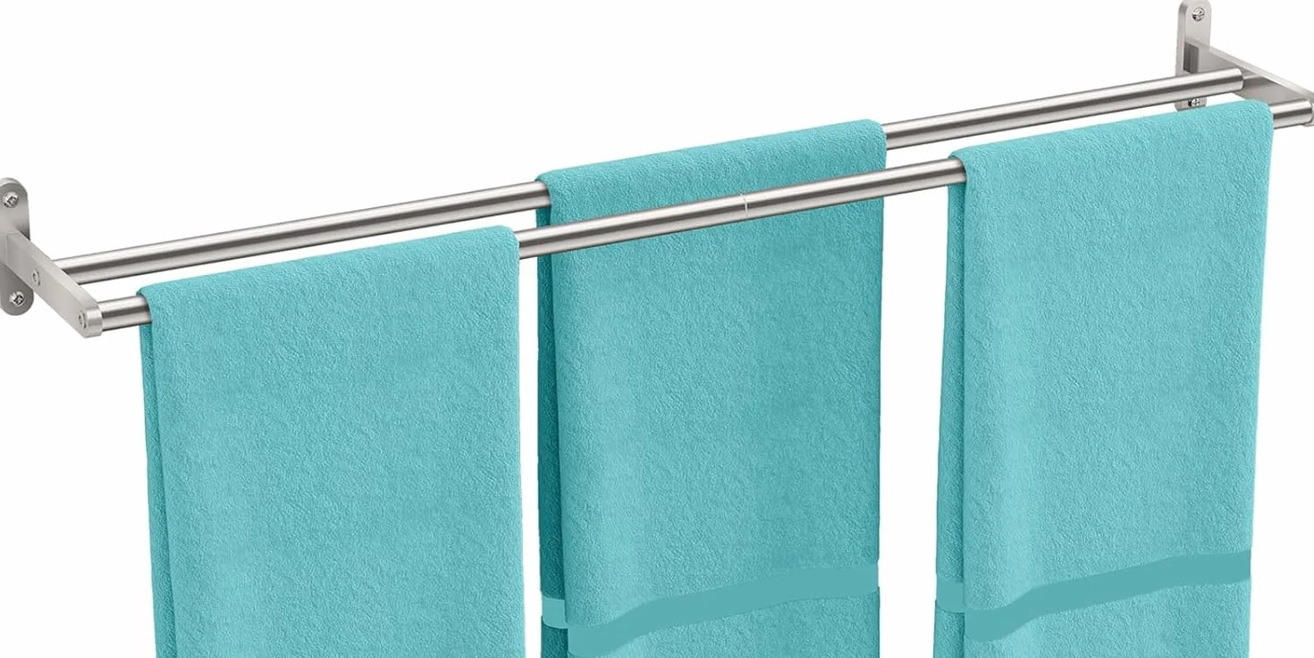 Toallero de Baño Doble 80CM Acero Inoxidable 2 Barras Cepillado Pared