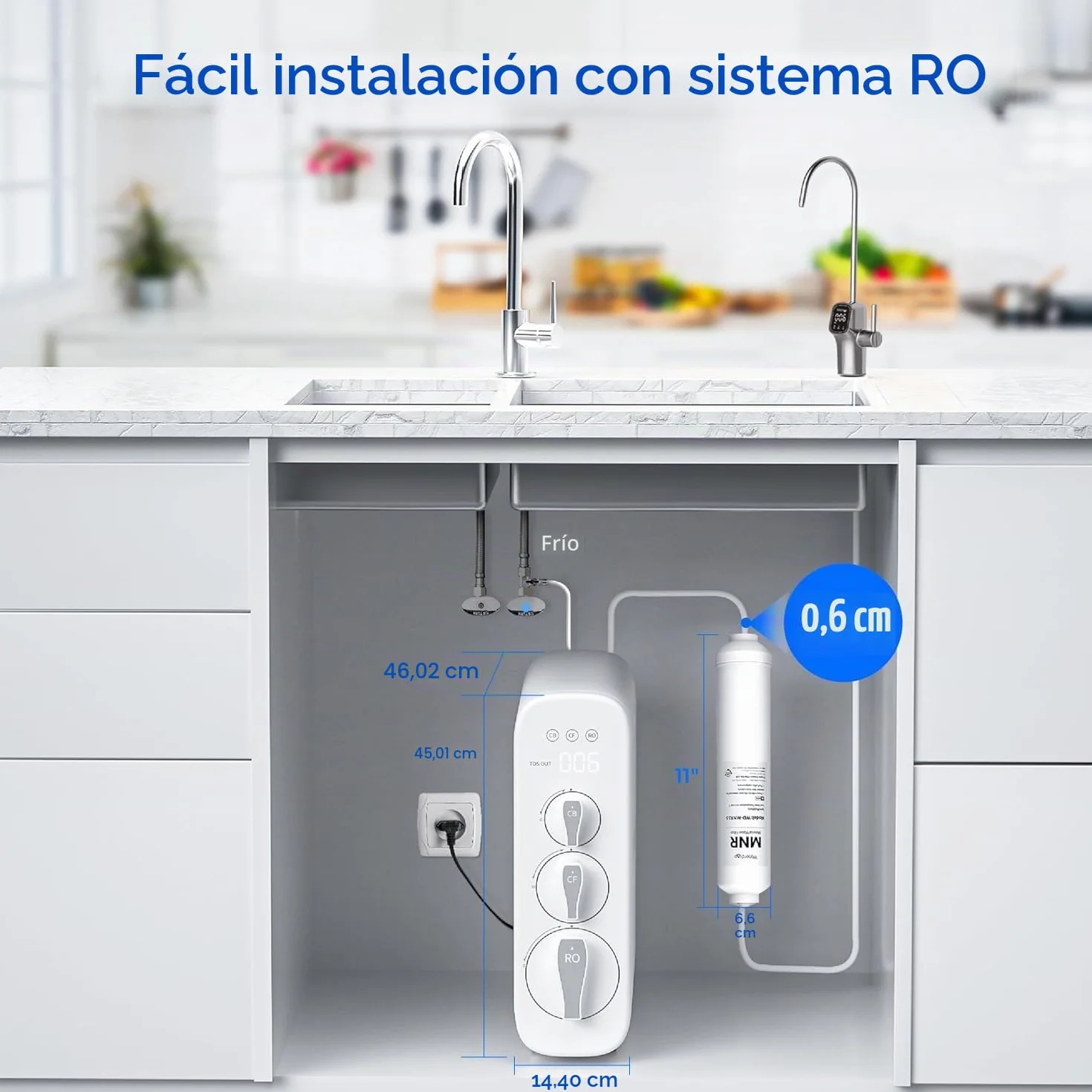 Waterdrop Filtro de Agua en Línea de Remineralización, Posfiltro de Conexión Rápida de 1/4" para Sistema de Filtro de Osmosis Inversa RO