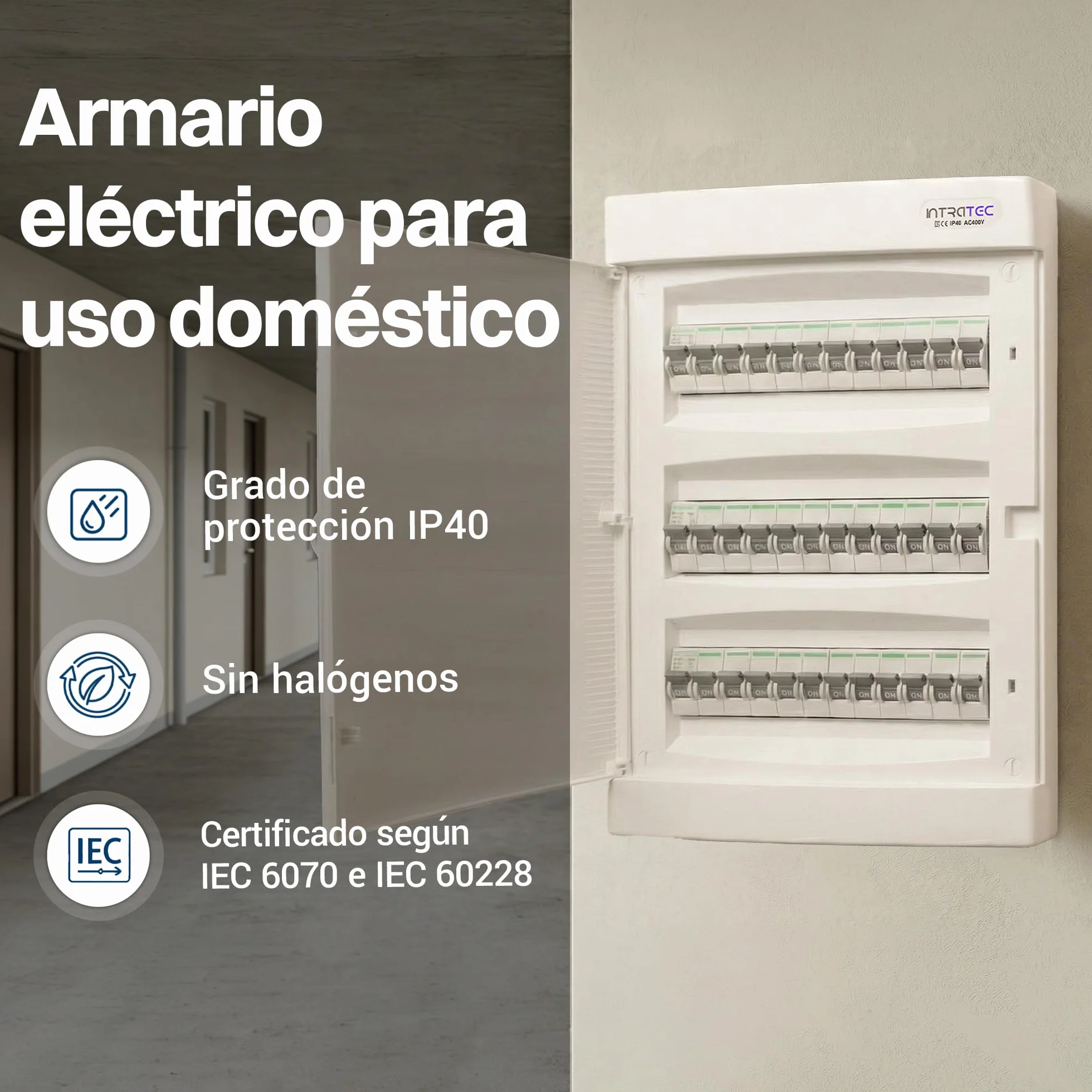 Intratec Caja de Distribución Empotrada 3 Fila IP40 36 Módulos Blanco 482x283x106mm
