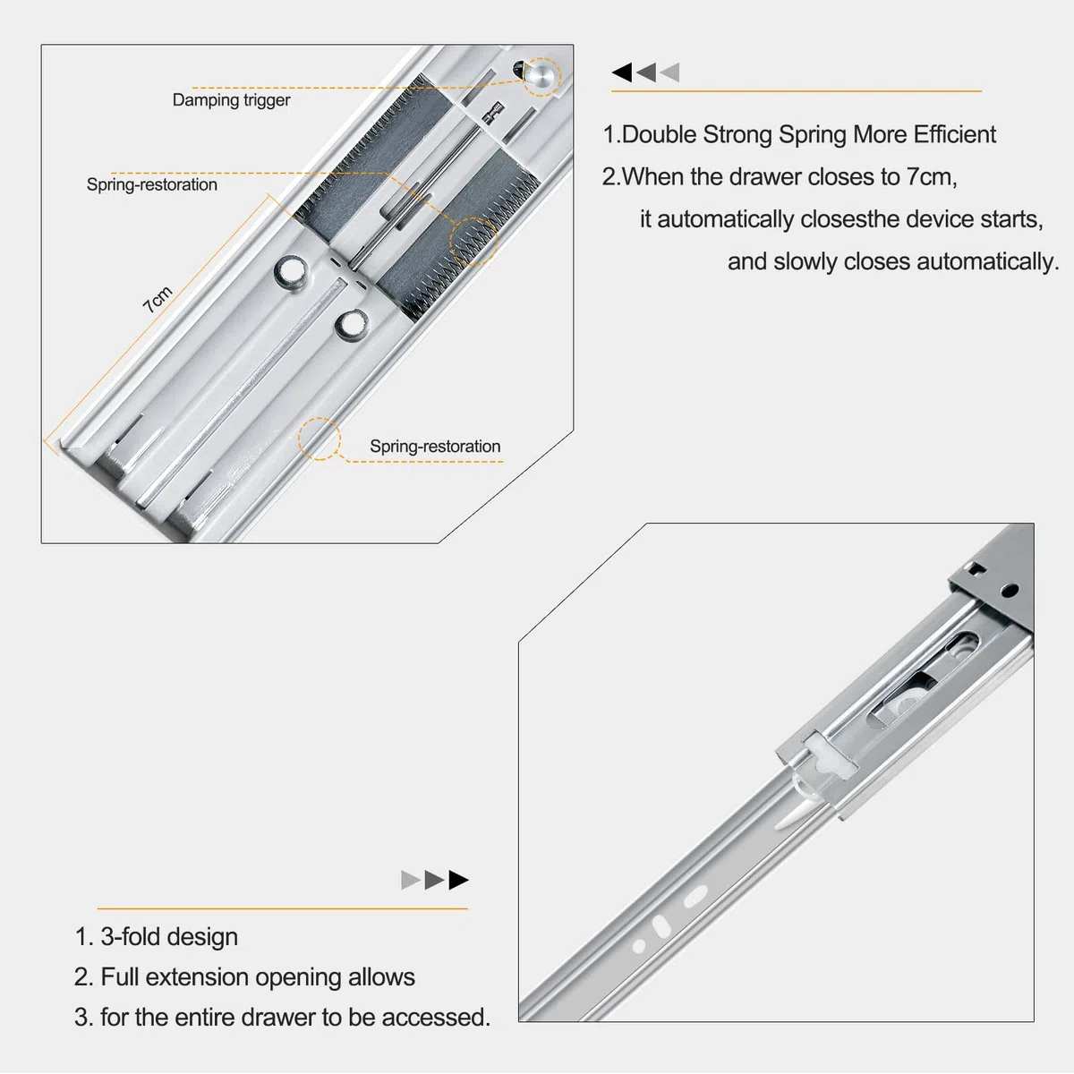 guias correderas para cajones 6 pares (12 piezas), 35 cm Guías para cajones de cierre automático suave, extensión completa con guías con rodamiento de bolas