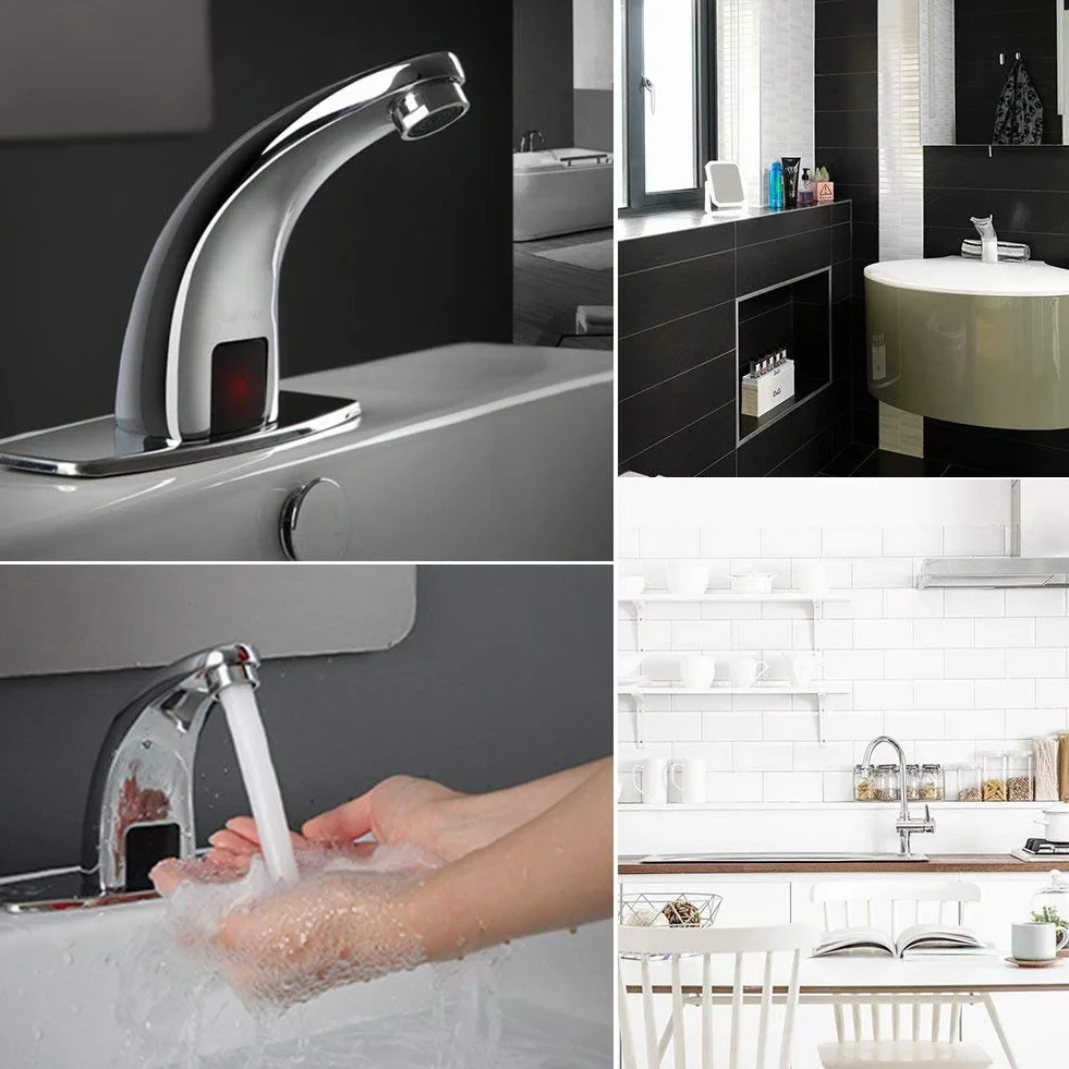 Yosoo Grifo automático con sensor infrarrojo, aleación de zinc, inteligente, sin contacto, para cocina, baño, con caja de control