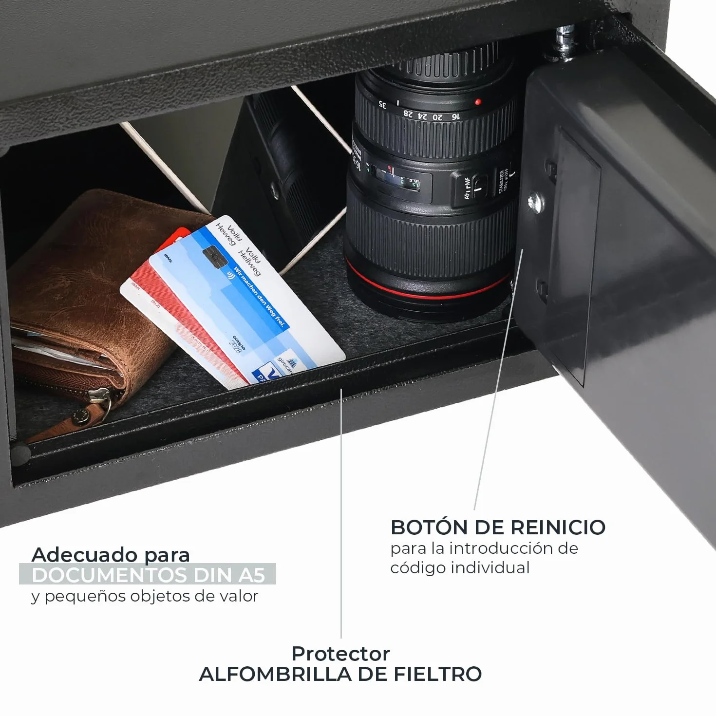 HMF Caja fuerte para hogar, hotel u oficina, cerradura de combinación, DIN A5, 31 x 20 x 20 cm, Negro