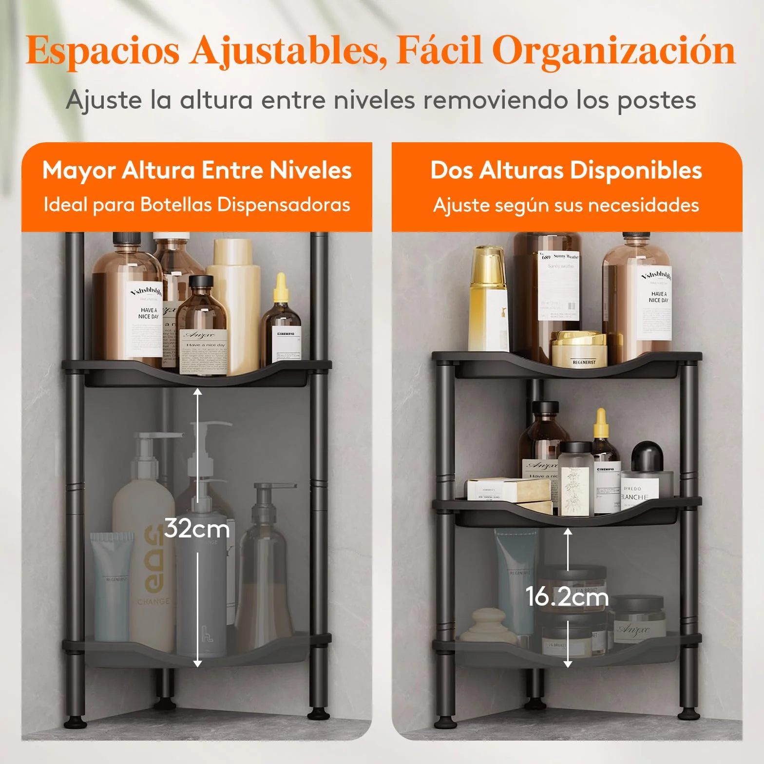 Lifewit Estanteria Ducha sin Taladro 3 Niveles, Organizador Esquinero Plástico Baño, Negro 34 cm
