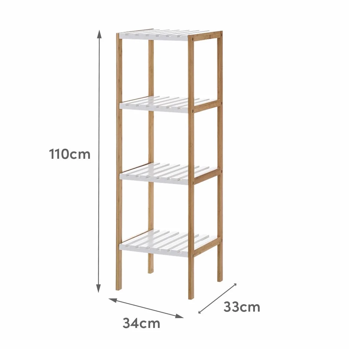 Estantería de bambú Natural 4 baldas Blancas 33x34x110 cm para baño Cocina