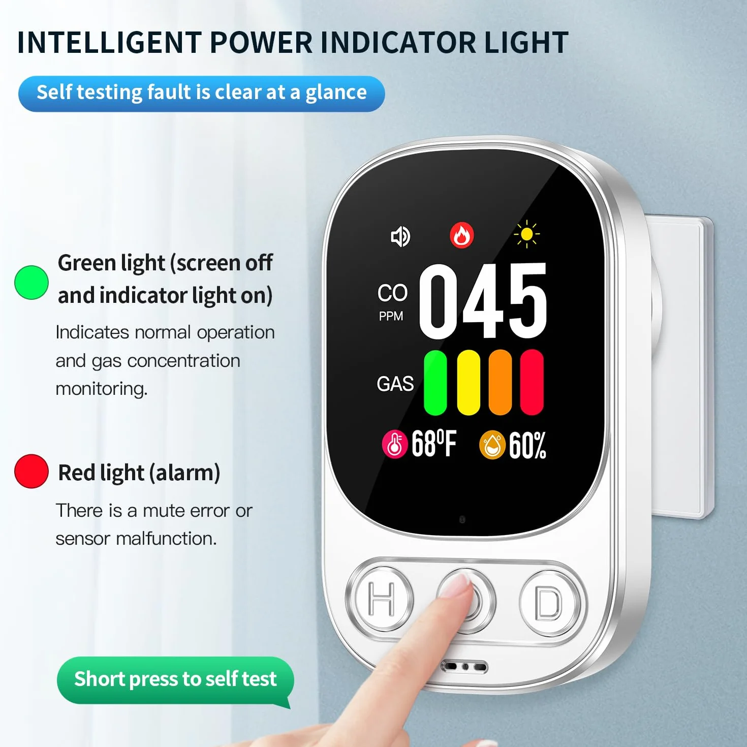 Detector de Gas y Monóxido de Carbono con Enchufe para Hogar, Detector de CO para Casa, Alarma de Gas Combustible para Gas Natural LPG Metano Propano Butano, Blanco, HD08-G