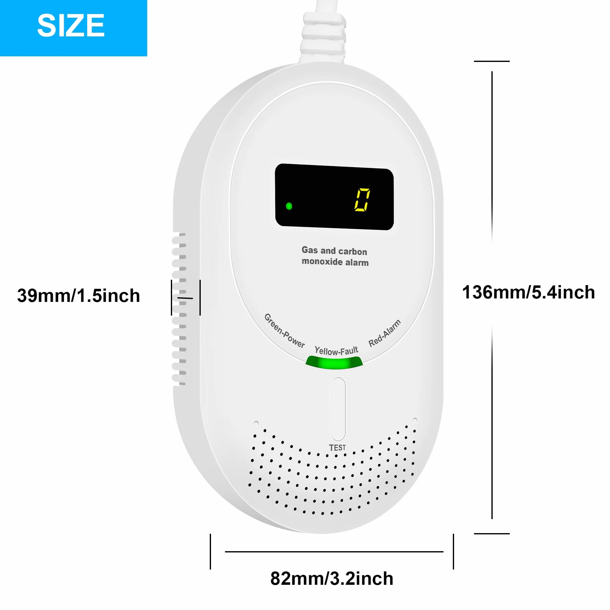 2-en-1 Detector de Gas y Monóxido de Carbono con Pantalla LCD, Certificado EN 50291 y EN 50194, Detector de Gas Combustible (Metano/Gas Natural y GLP) y CO, Pack de 1