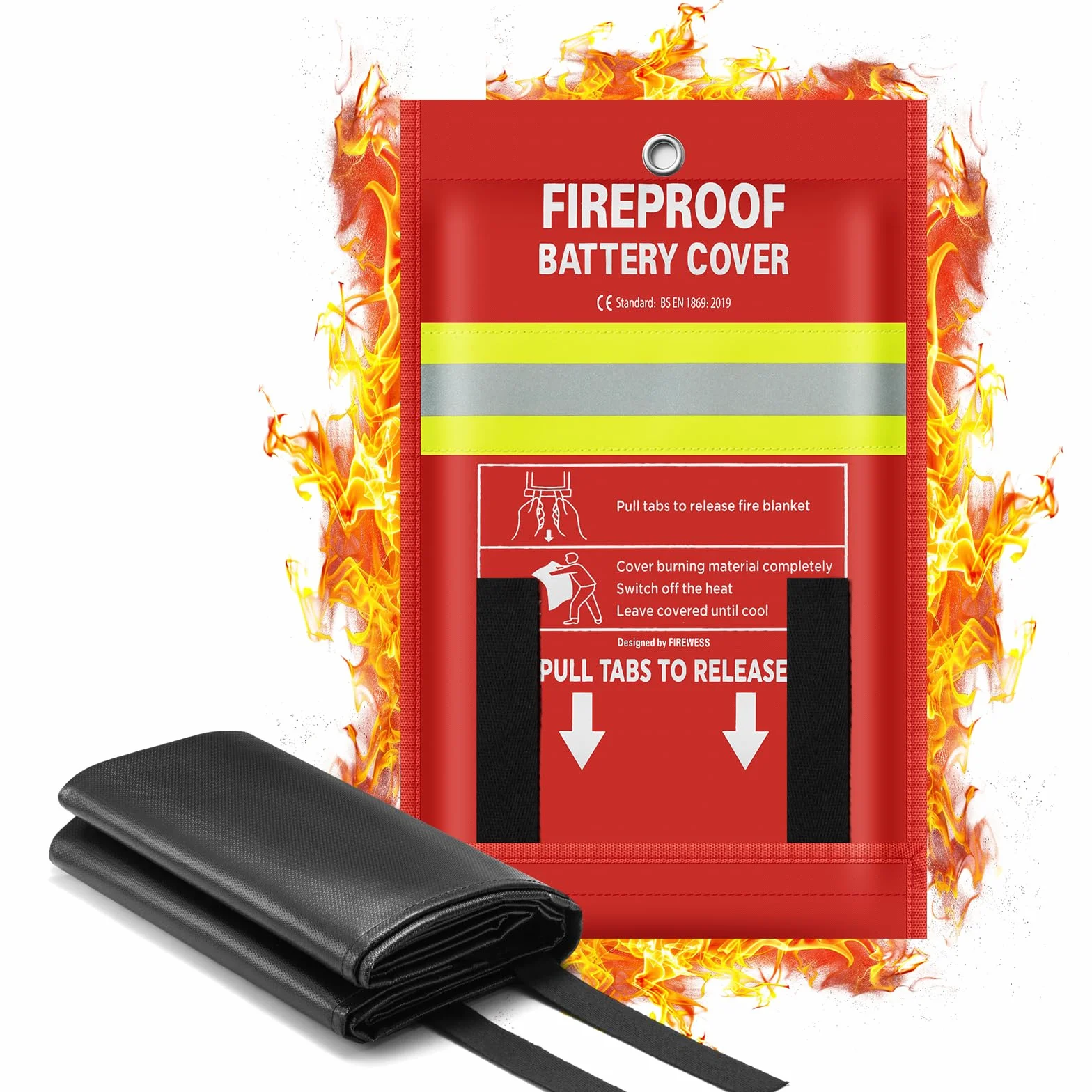 Manta Ignífuga, Manta de Fuego para scooter eléctrico y bicicleta eléctrica, de Emergencia contra Incendios, de batería de litio, 100x125cm