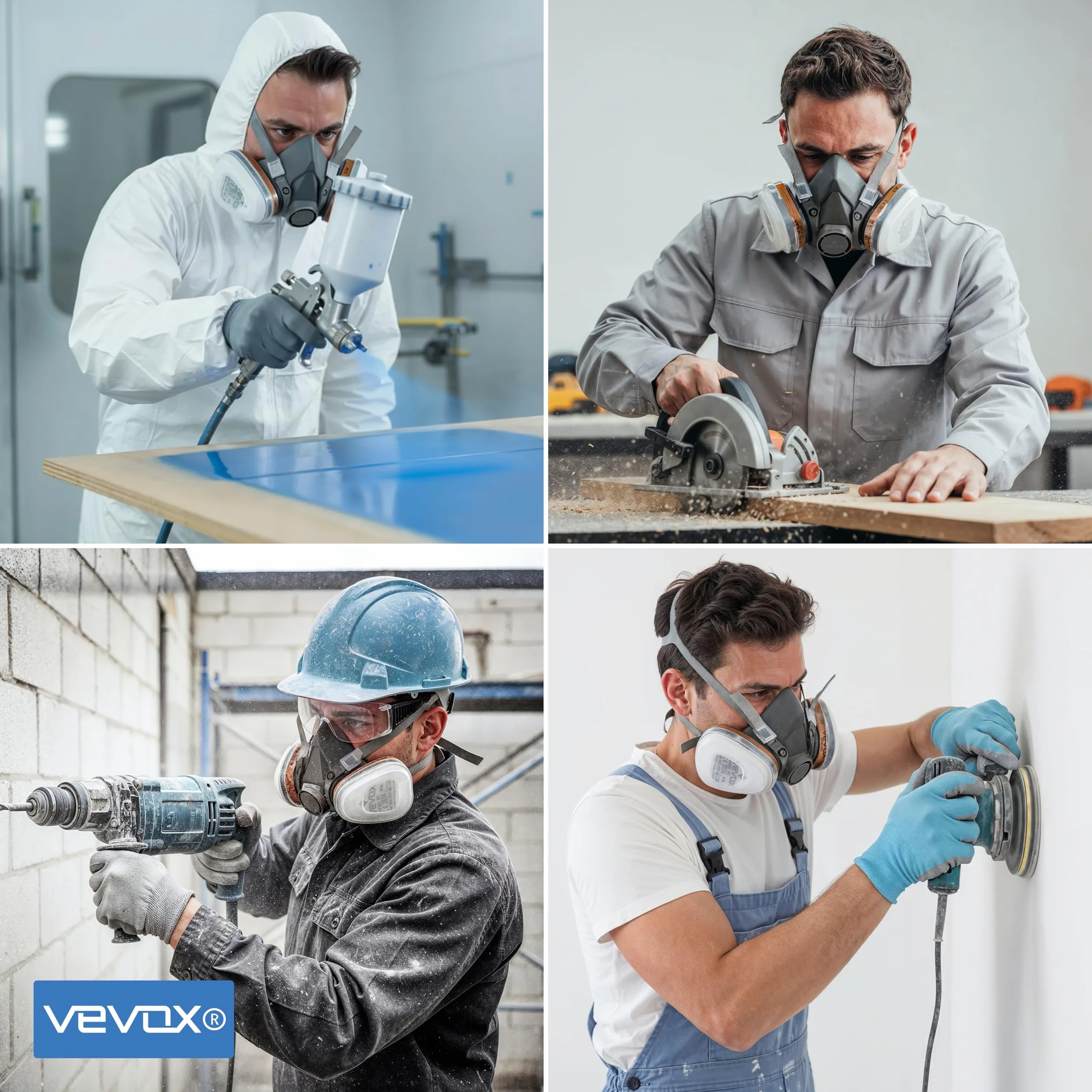 VEVOX® Máscara respiratoria con filtro A1P2 – Protección contra gases, vapores y partículas finas de polvo – Ideale para pintura, lijado y obra – Con 6 filtros P2 antipartículas y 2 A1 antigás