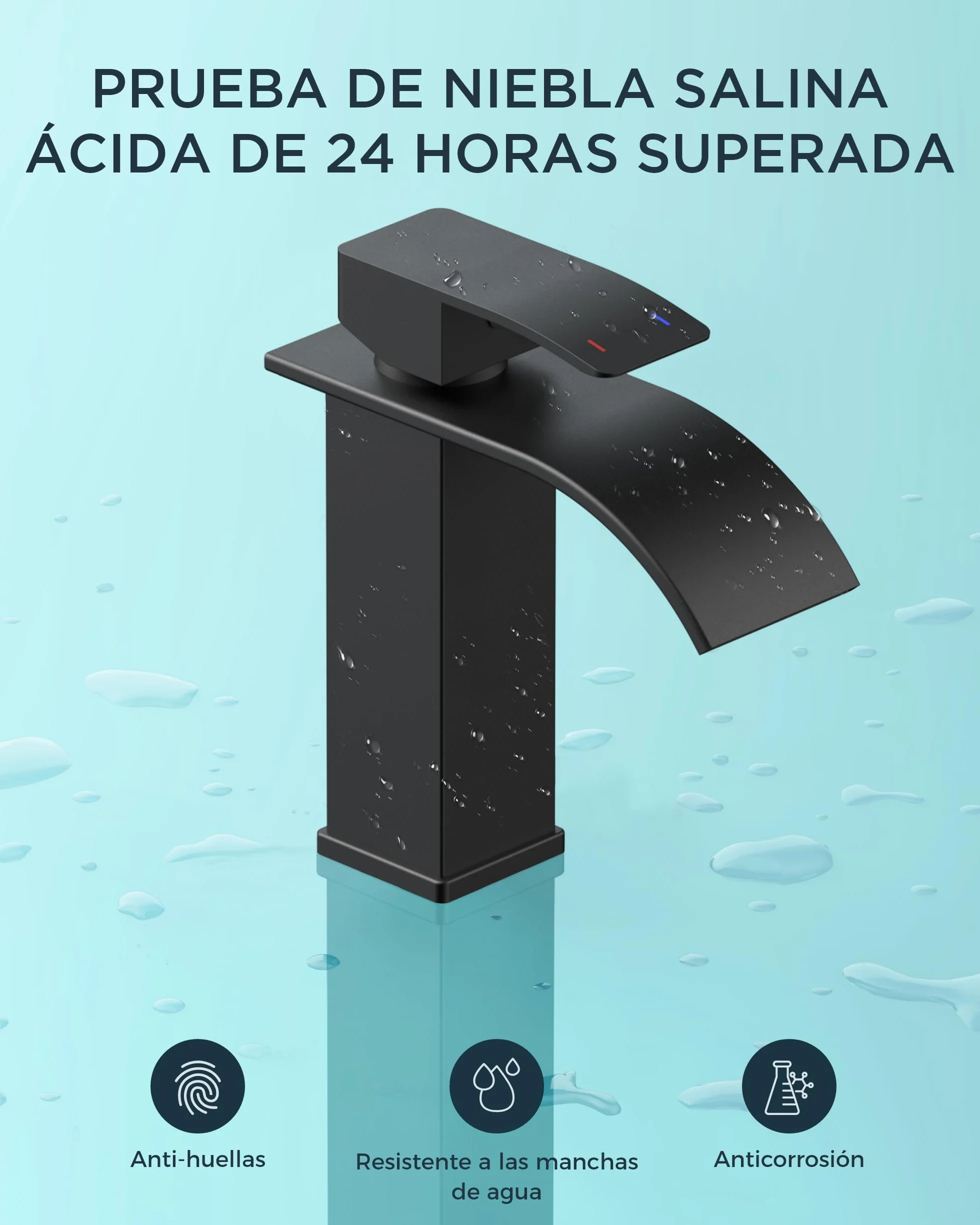 FORIOUS Grifo de Baño Negro Cascada Lavabo Mezclador Una Sola Manija 110 mm Ahorro Agua