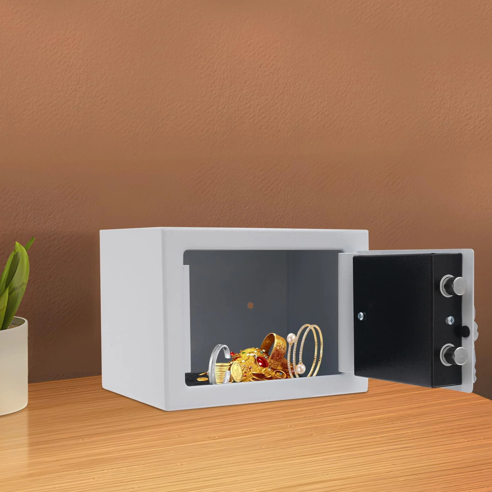 Caja fuerte pequeña de pared con ranura y cerradura mecánica, 23 x 17 x 17 cm, para el hogar y la oficina, almacenamiento, dinero en efectivo y joyas (blanco)