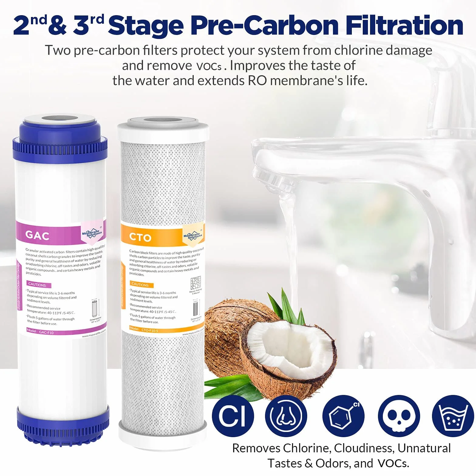 Membrane Solutions Filtros de Osmosis Inversa de 5 Etapas Universales con Membrana 75 GPD