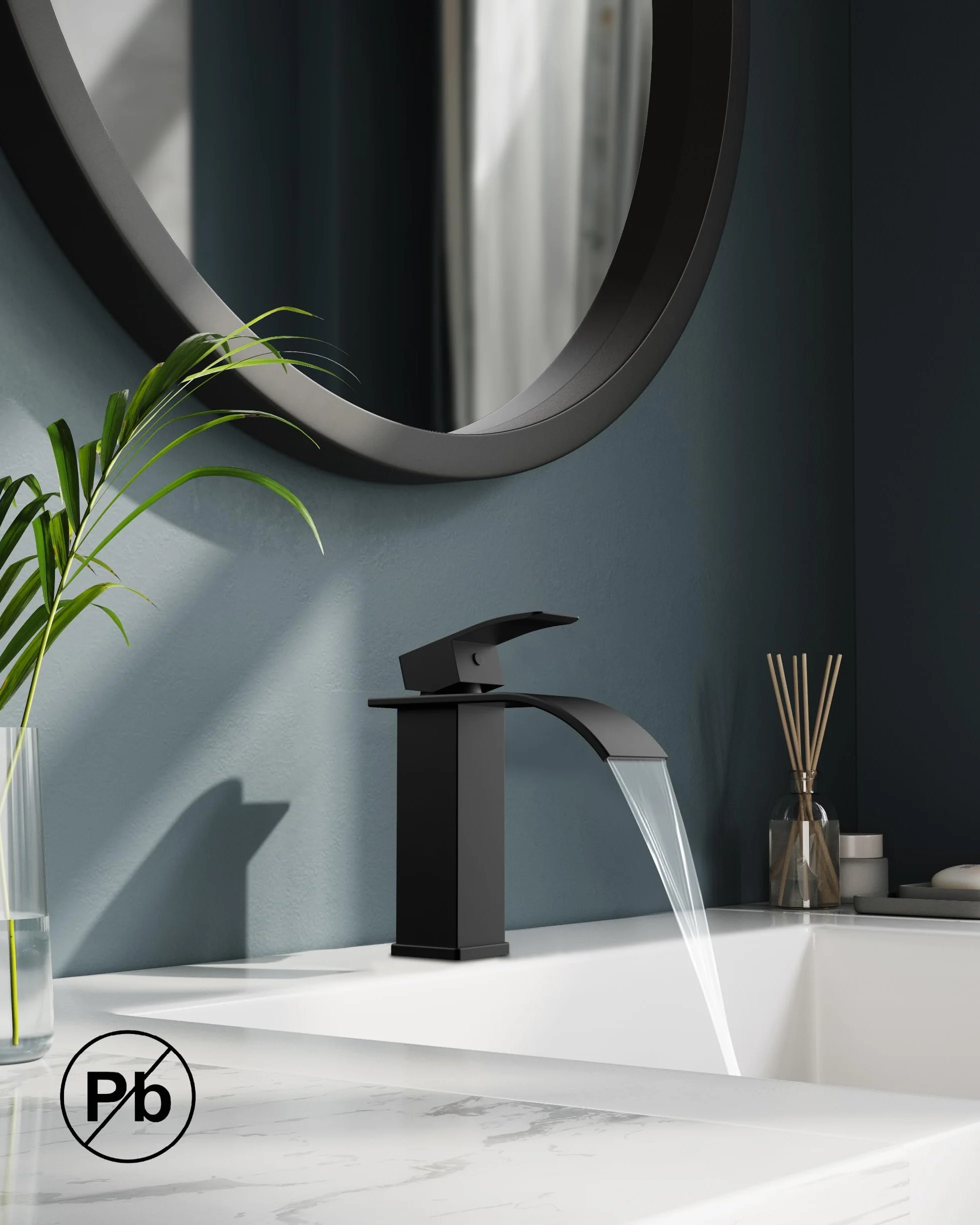 FORIOUS Grifo de Baño Negro Cascada Lavabo Mezclador Una Sola Manija 110 mm Ahorro Agua