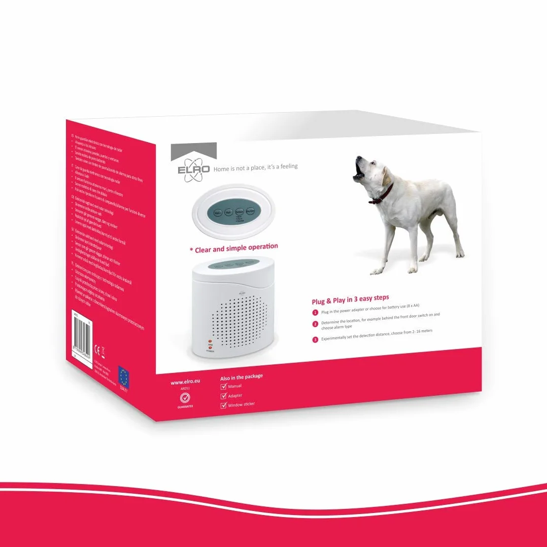 ELRO ARD51 Perro Guardián Electrónico con sonido realista en 3D para perros - Con sensor