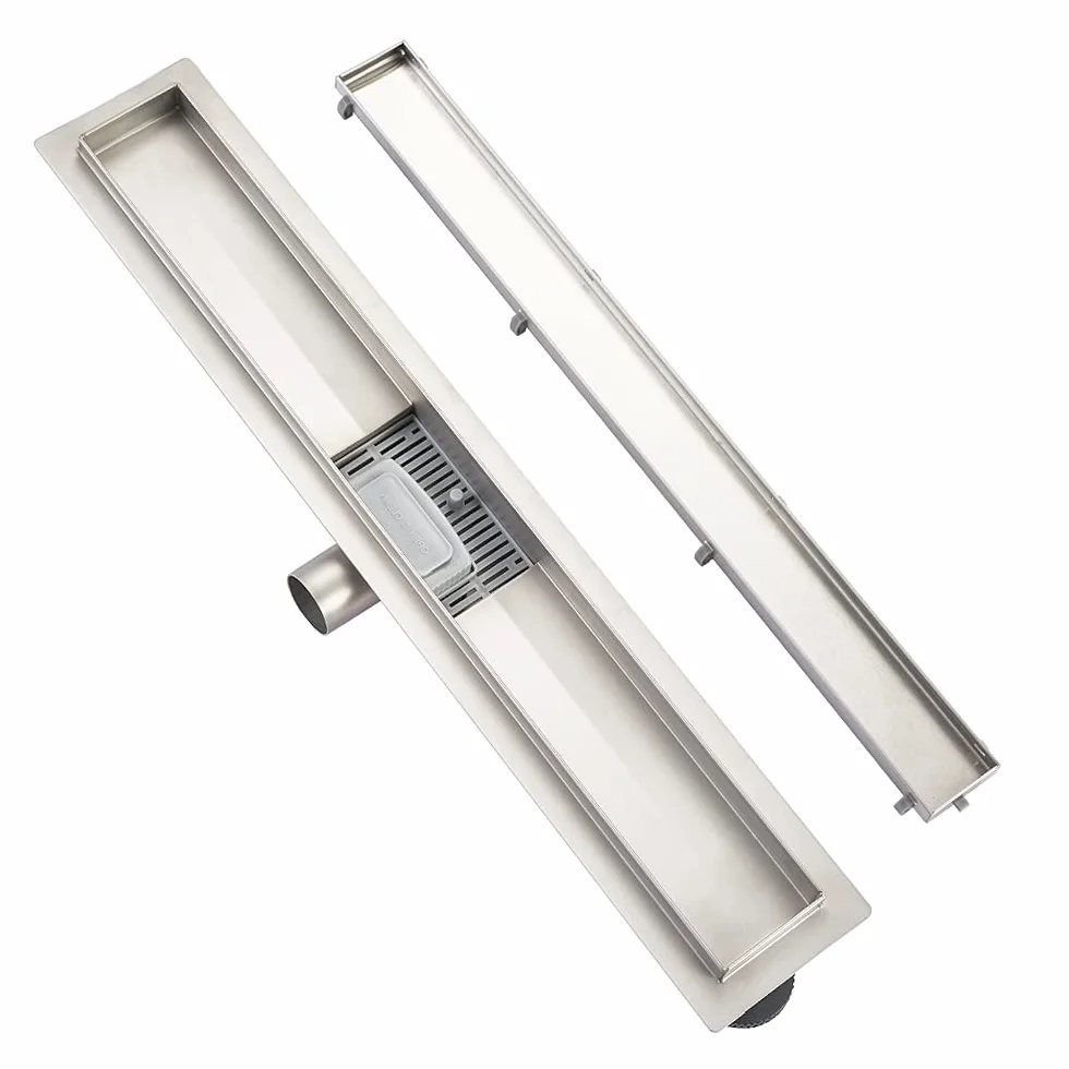 Canaleta de Ducha acero inoxidable 80cm,2 en 1 enlosable de doble cara，de Sifón con dispositivo desodorante y filtro de pelo, Canal de Drenaje de conjunto completo