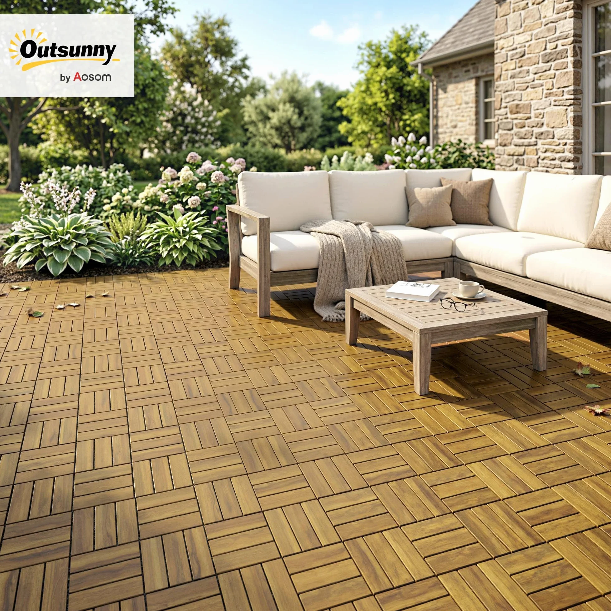Outsunny Baldosas Exterior Madera Acacia 31x31 cm 0,91 m² Antideslizantes Resistentes Clima