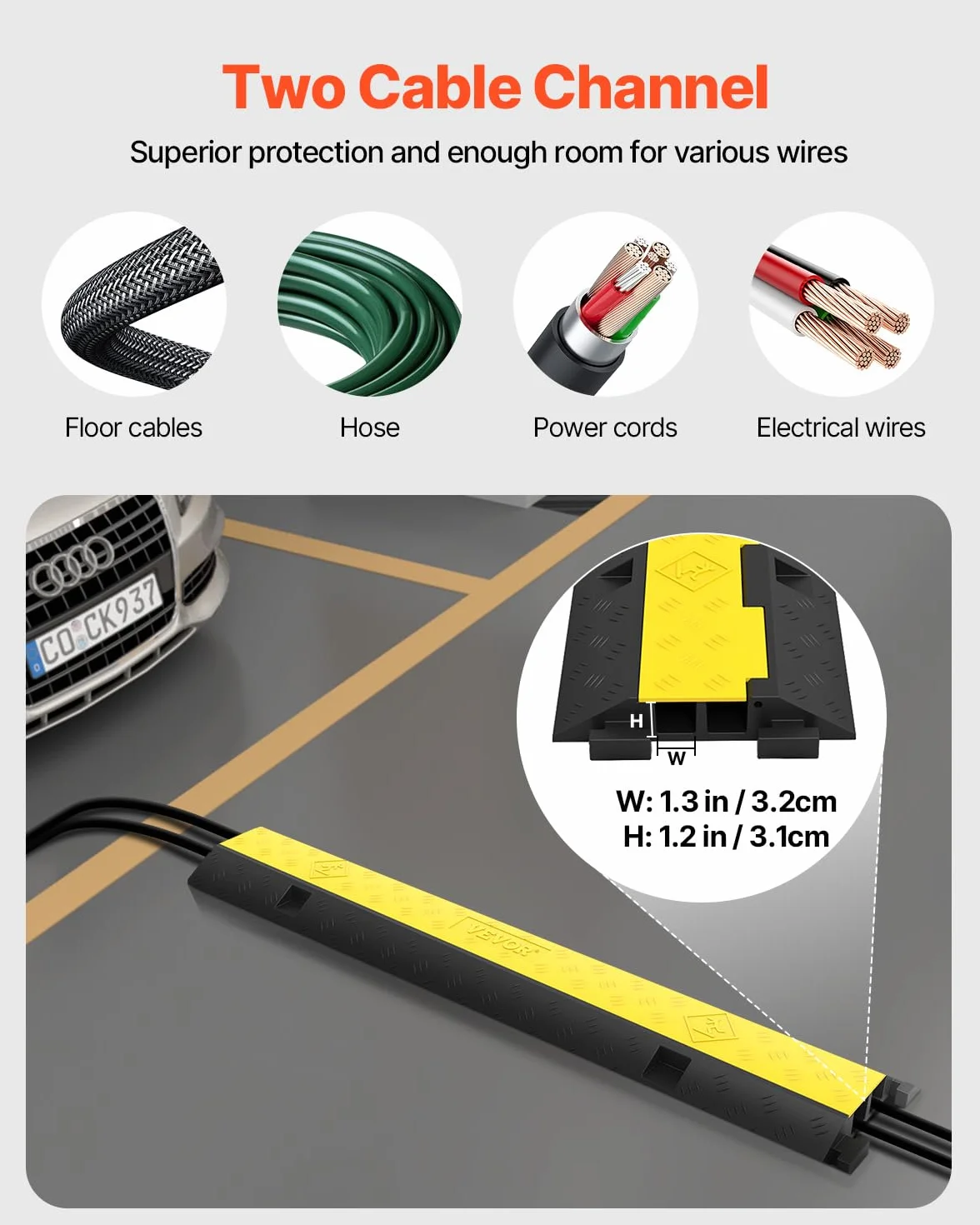 Happybuy Paquete de 3 2 unidades de 1000 libras por eje de capacidad de protección de cable de rampa de entrada de goma de velocidad de tráfico, protector de cable