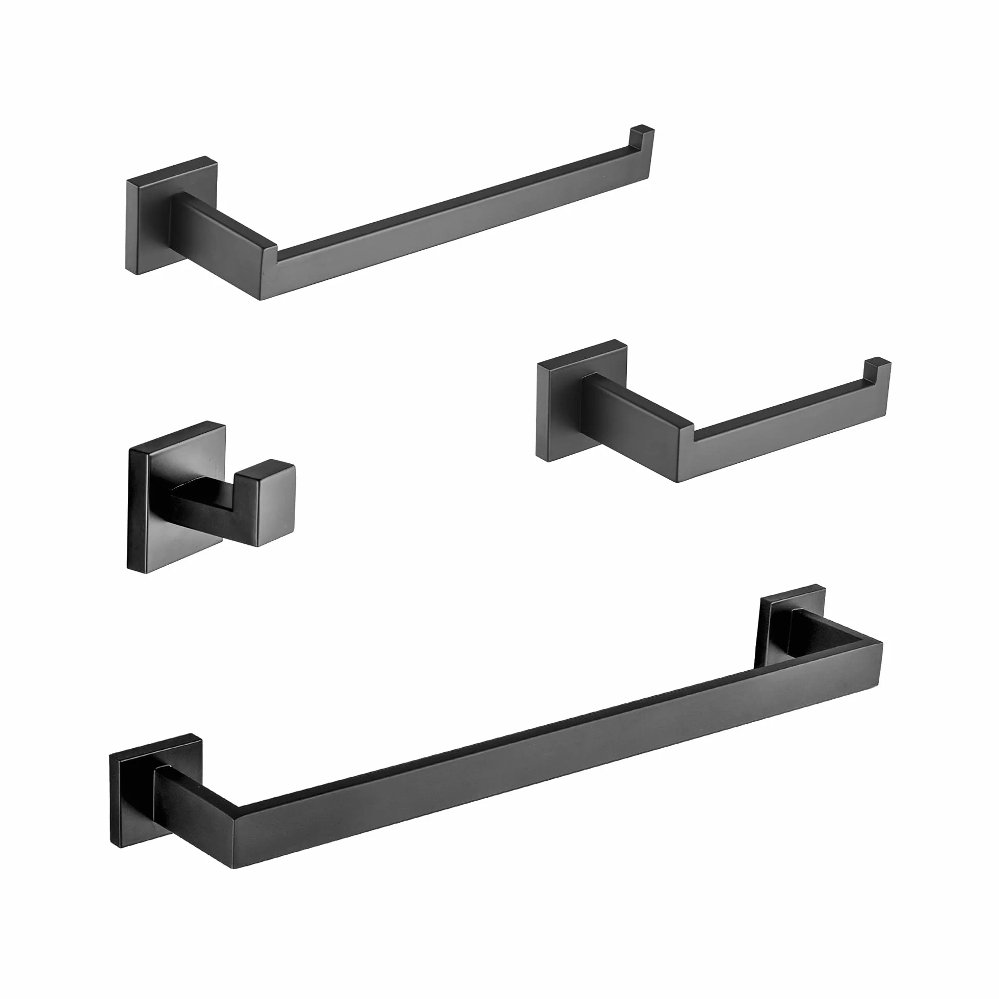 DUFU Juego de Toalleros de Acero Inoxidable Negro Mate 40cm con Barra de Toallas, Soporte de Papel Higiénico y Gancho de Bata