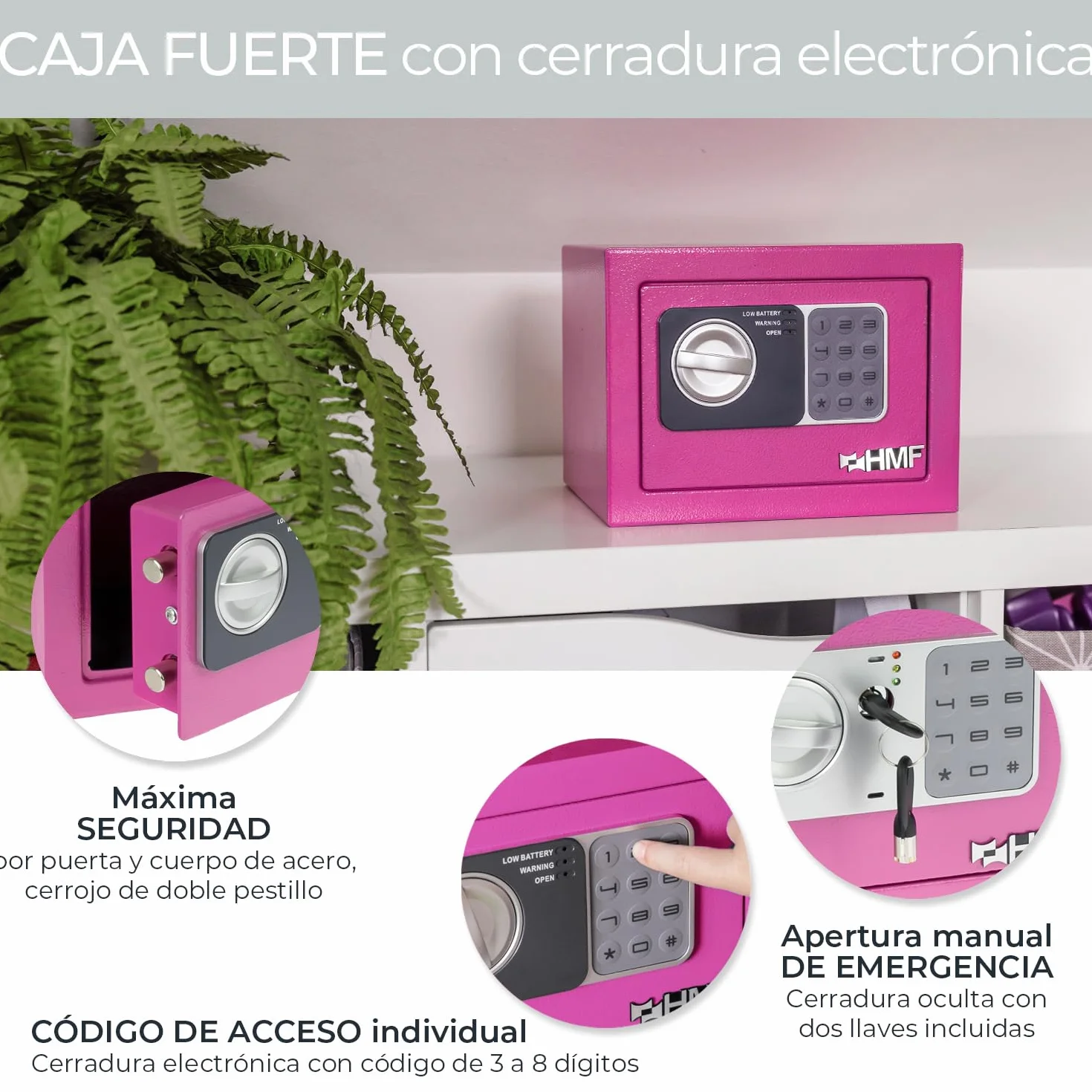 HMF Caja Fuerte Pequeña para Muebles con Cerradura de Combinación 23 x 17 x 17 cm Rosa