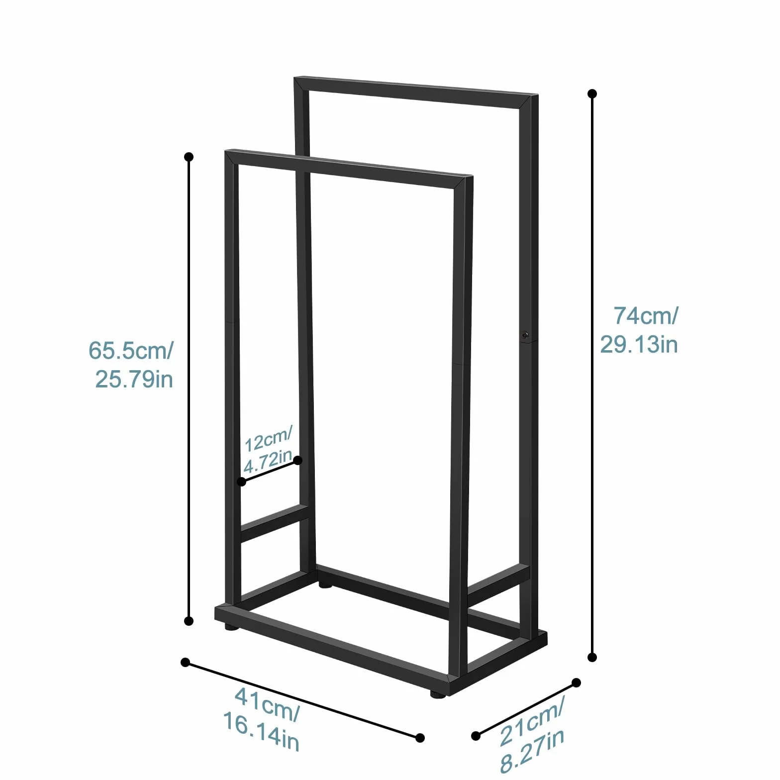 Smusei Toallero de Pie Negro Mate 74x21x41CM 2 Niveles sin Taladrar