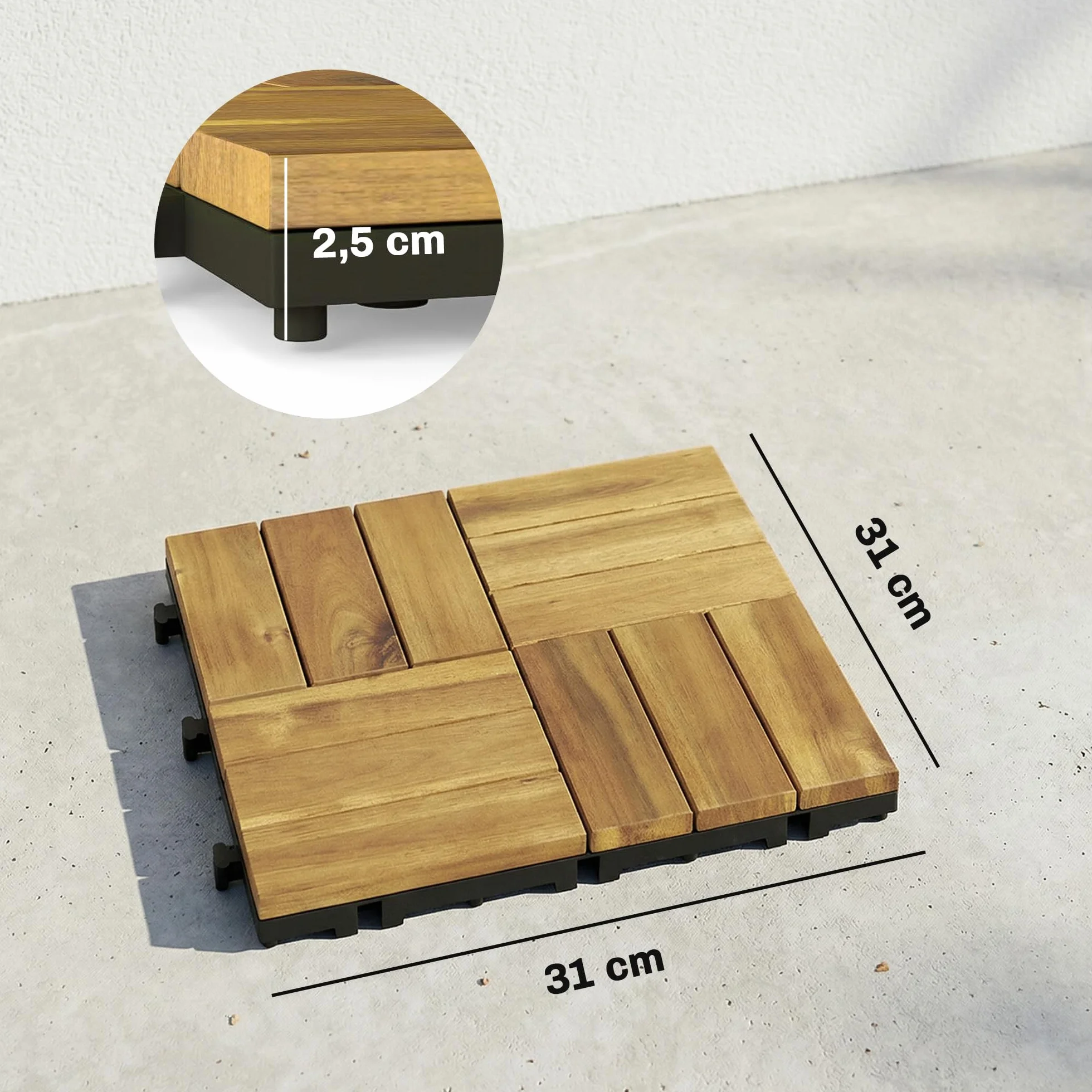 Outsunny Baldosas Exterior Madera Acacia 31x31 cm 0,91 m² Antideslizantes Resistentes Clima