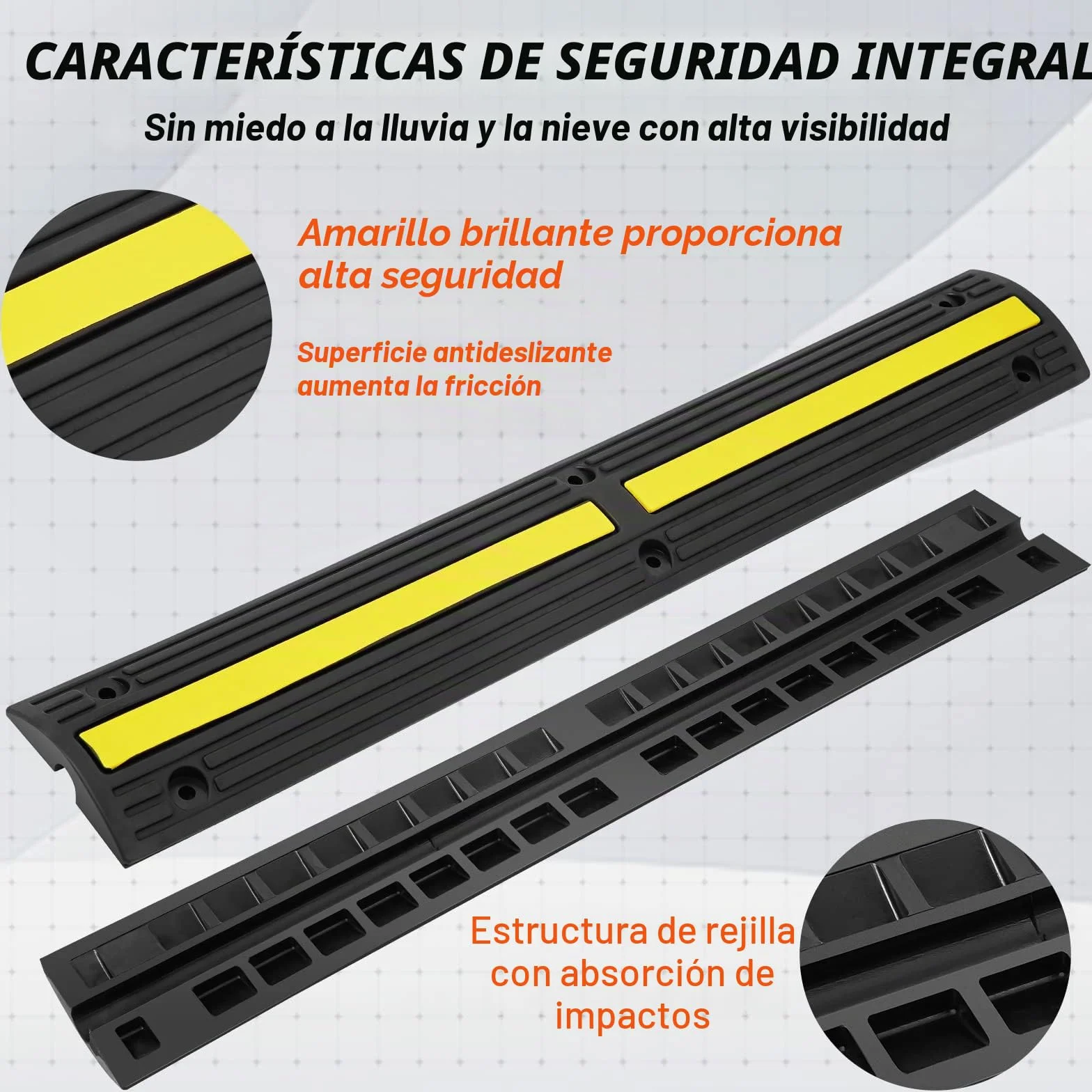 VEVOR Rampa de Protección de Cable 4 Piezas 1 Vía Canaleta Pasacables de Suelo Canal de 3x2 cm Protector de Cables de Goma Capacidad de Carga 8164kg/eje Cubiertas de Suelo para Cables Negro y Amarillo