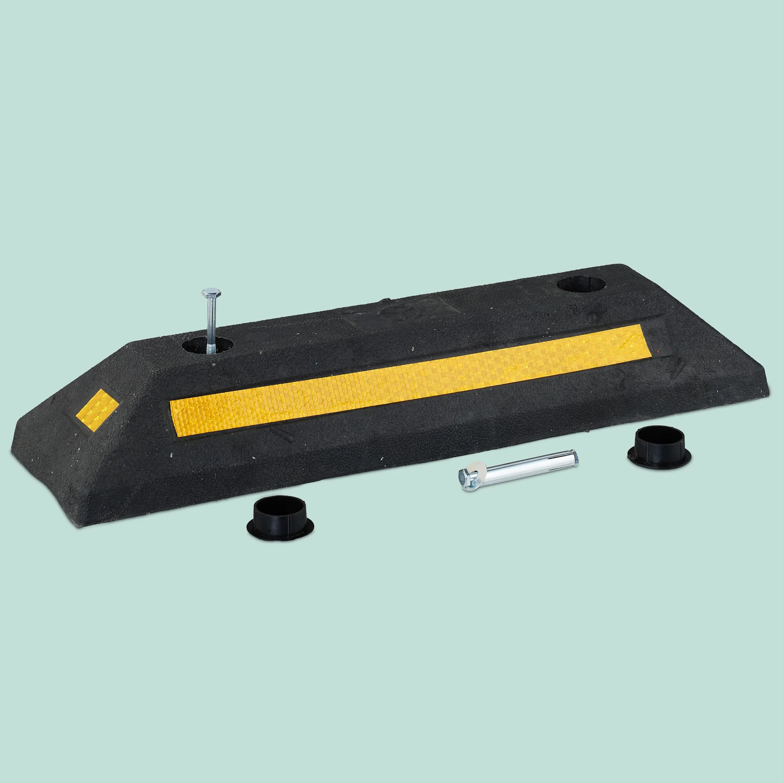 Relaxdays Topes Aparcamiento Pack 2 Protectores Rueda Coche Reflectantes 8,5x53x14,5 cm Negro Amarillo