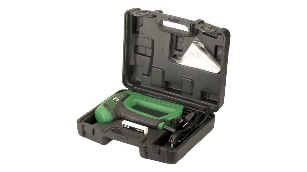 SALKI Grapadora Manual Eléctrica E-TSK Dual – Clavadora y Grapadora de Doble Función, Compatible con Grapas nº 53 y Clavos Brad nº 8, Regulador de Fuerza, 20 Disparos/min, Incluye Grapas y Clavos