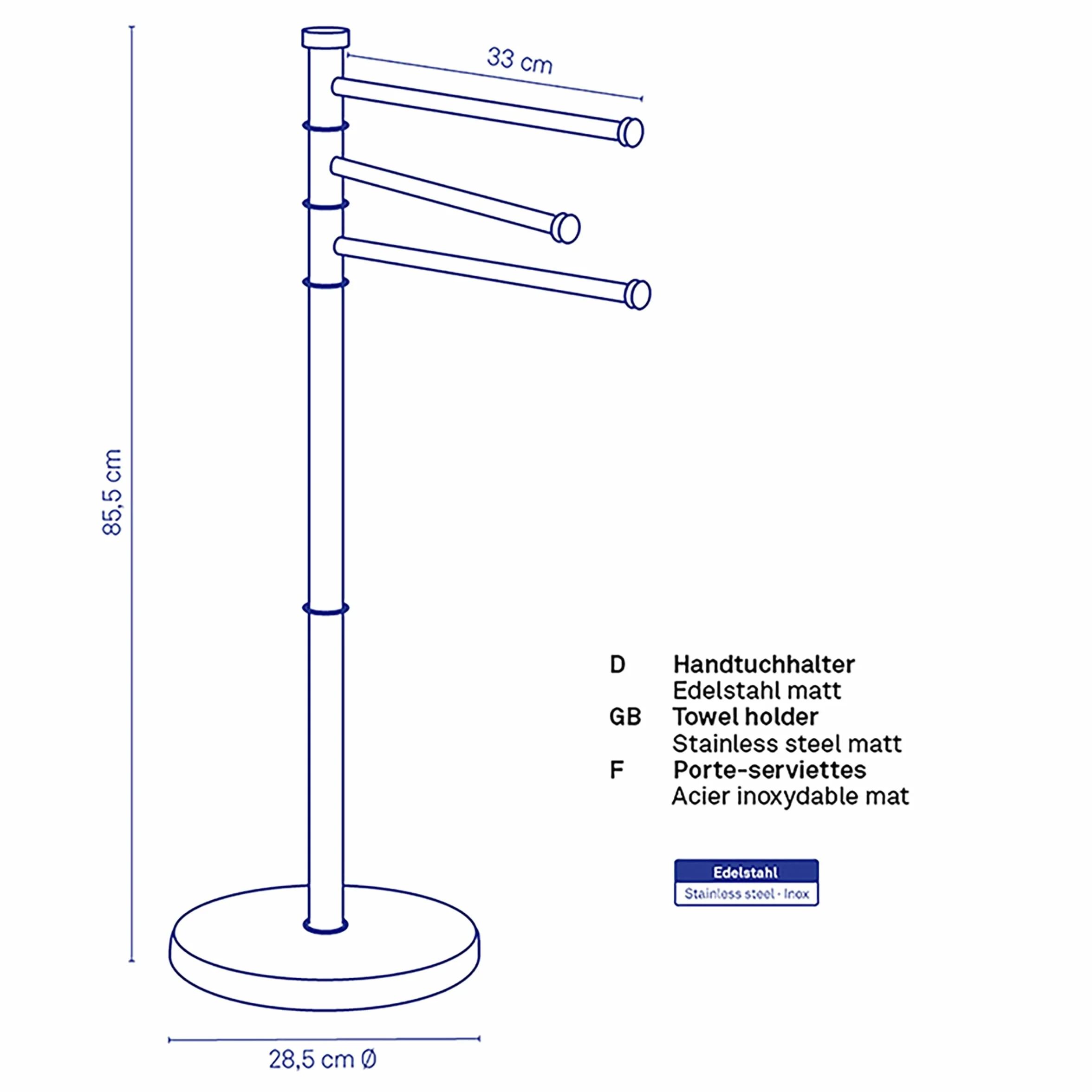 Kela Toallero de pie giratorio 85,5 cm 3 barras acero inoxidable mate SWING