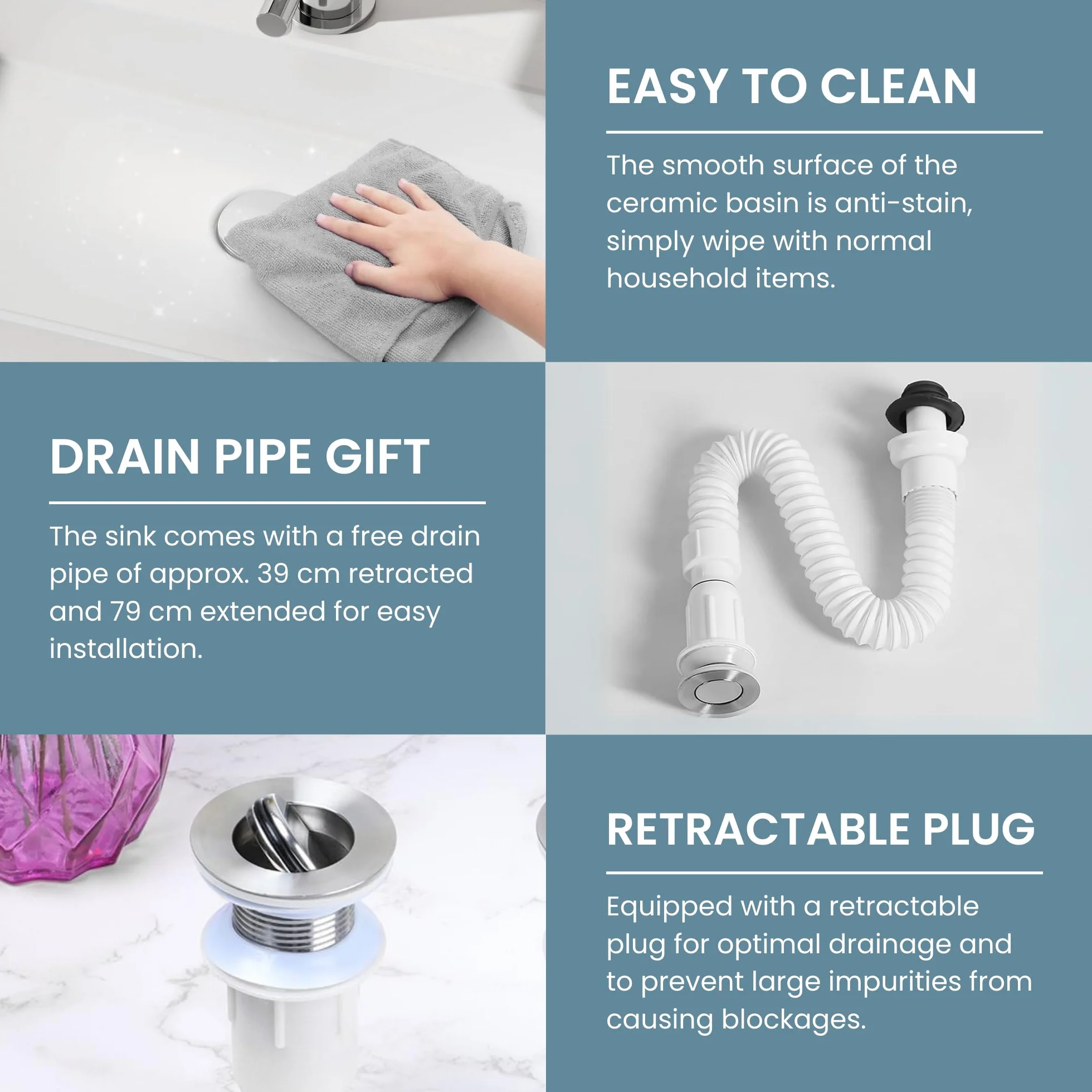 Lavabo de Cerámica, Lavamanos Blanco de Aseo Anti-manchas, Lavabo sobre encimera para Baño, Fácil de Limpiar y con Conexiones Estándar. Ideal para Cocina o Baño. (36,5x25,5x10,5 CM)