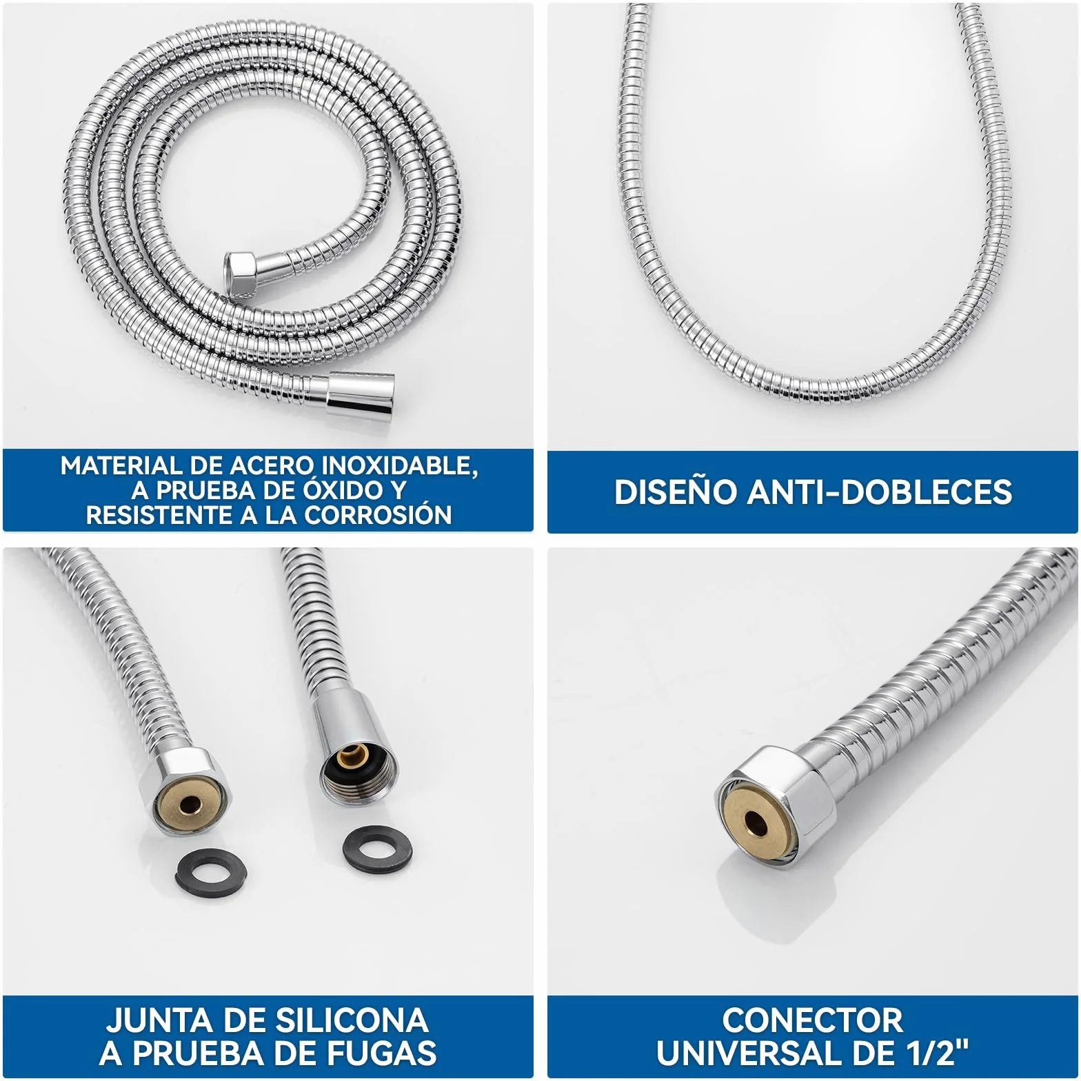 Auralum Barra de Ducha de Acero Inoxidable 70 cm con Alcachofa de Ducha 5 Funciones, Soporte Ajustable y Manguera Inoxidable 150 cm, Compatible con Orificios Existentes, Cromo