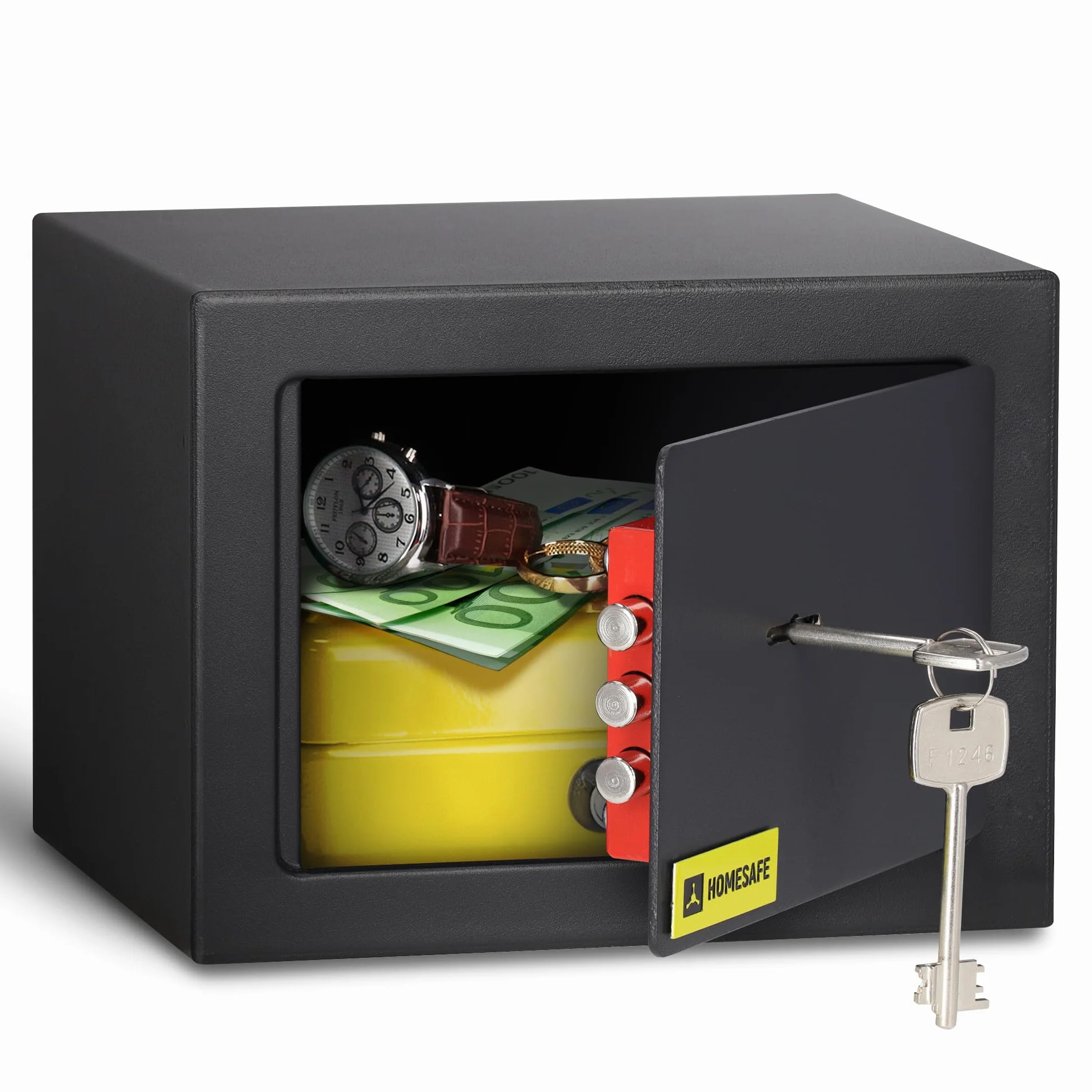 HomeSafe HV15K Caja Fuerte con Llave 15x20x17cm Seguridad Hogar Almacenaje