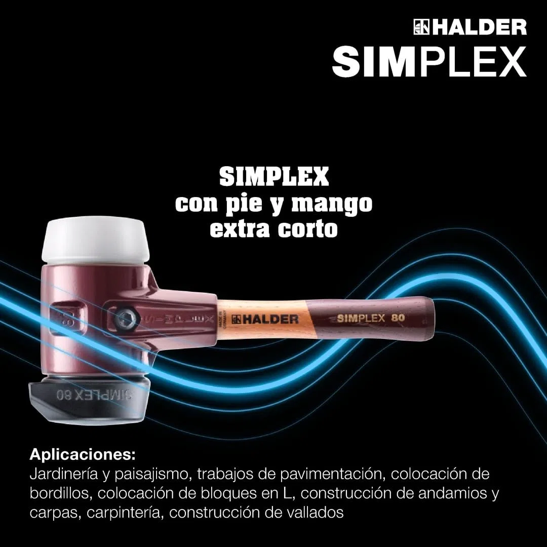 Halder - Martillo de goma, con soporte y carcasa de hierro maleable y mango de madera extra corto de, diámetro de 60 mm, diseño de mango extra corto