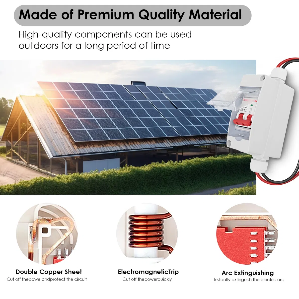 Interruptor Desconexión Solar Fotovoltaica DC 500V 32A IP65 Impermeable | Caja de Seccionador Aislador para Paneles Solares | Protección de Circuito PV | Seguridad Eléctrica Exterior