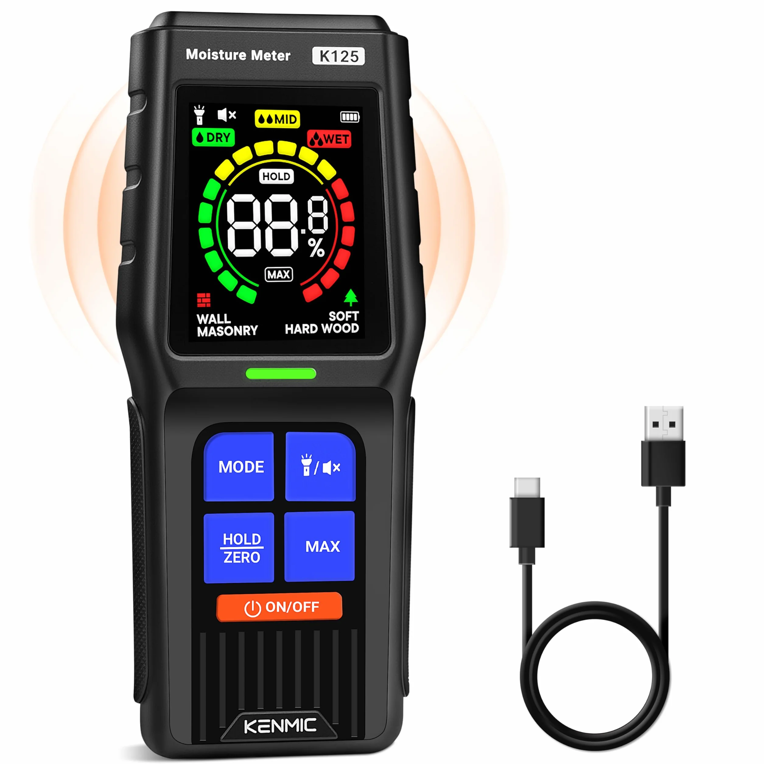 Medidor Humedad Pared, Medidor de Humedad Sin Pin con Pantalla LCD, Alarma Sonora, Detector no Destructivo para Madera, Yeso y Mampostería, 4 Modos, Detección Hasta 19 mm de Profundidad