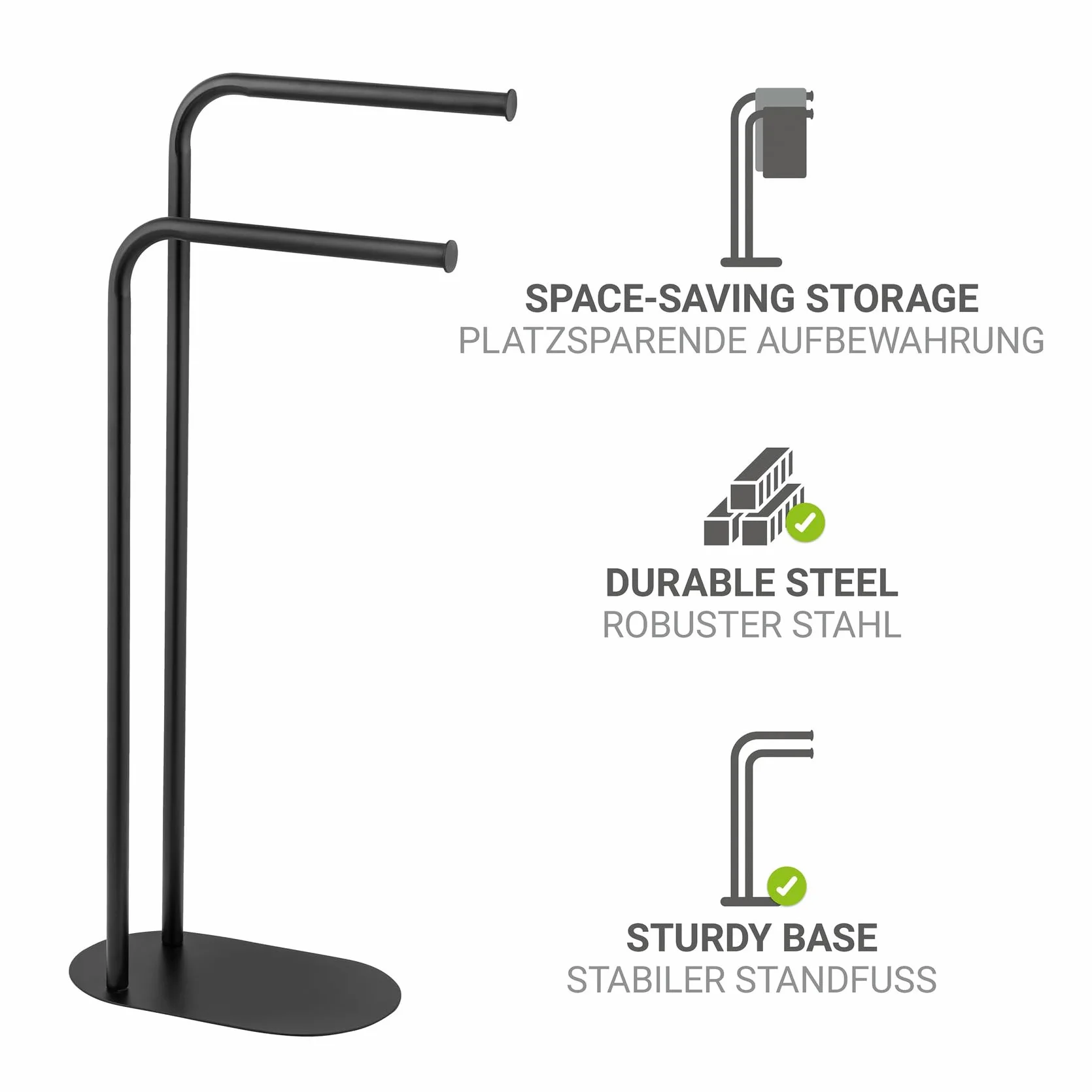 WENKO Toallero Mod Levante Soporte Independiente para Toallas Perchero Acero Negro 30 x 79 x 17 cm