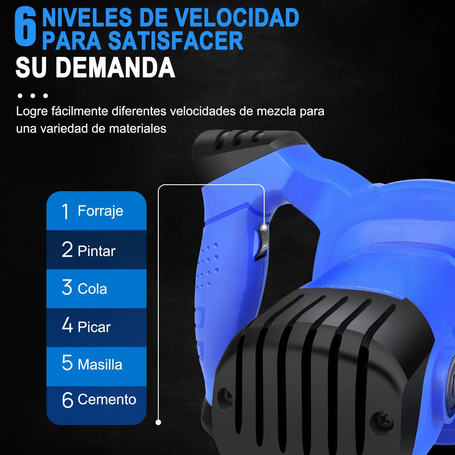 Mezclador de Mortero 2600W, 6 Velocidades de Ajuste, Varilla en Espiral M14 Para Mortero Ø 120 Mm, Batidor de Pintura Para Forro, Yeso, Cemento - Azul