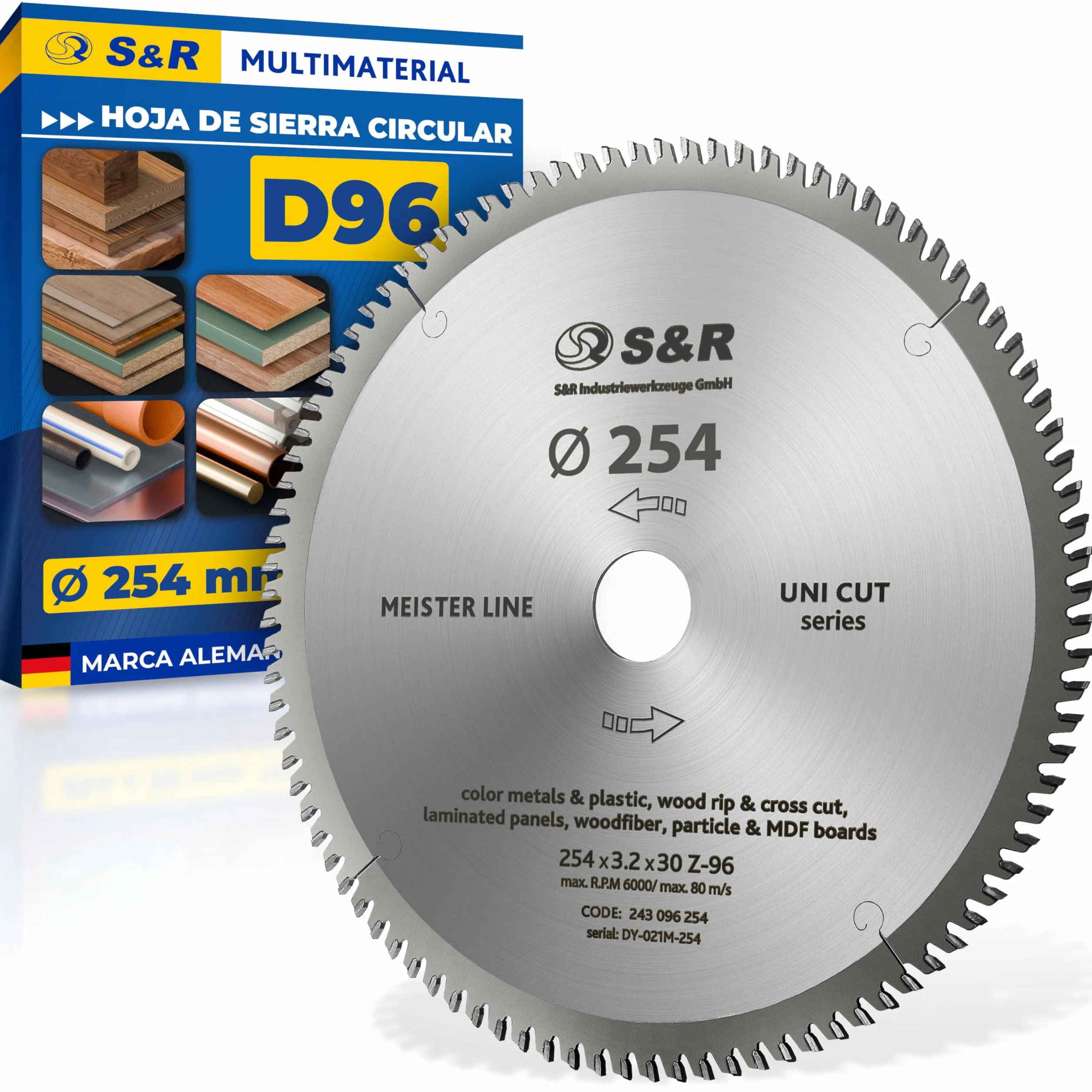 S&R Disco de corte 254 Madera y Metales - 96 Dientes/Hoja de sierra circular. calidad profesional